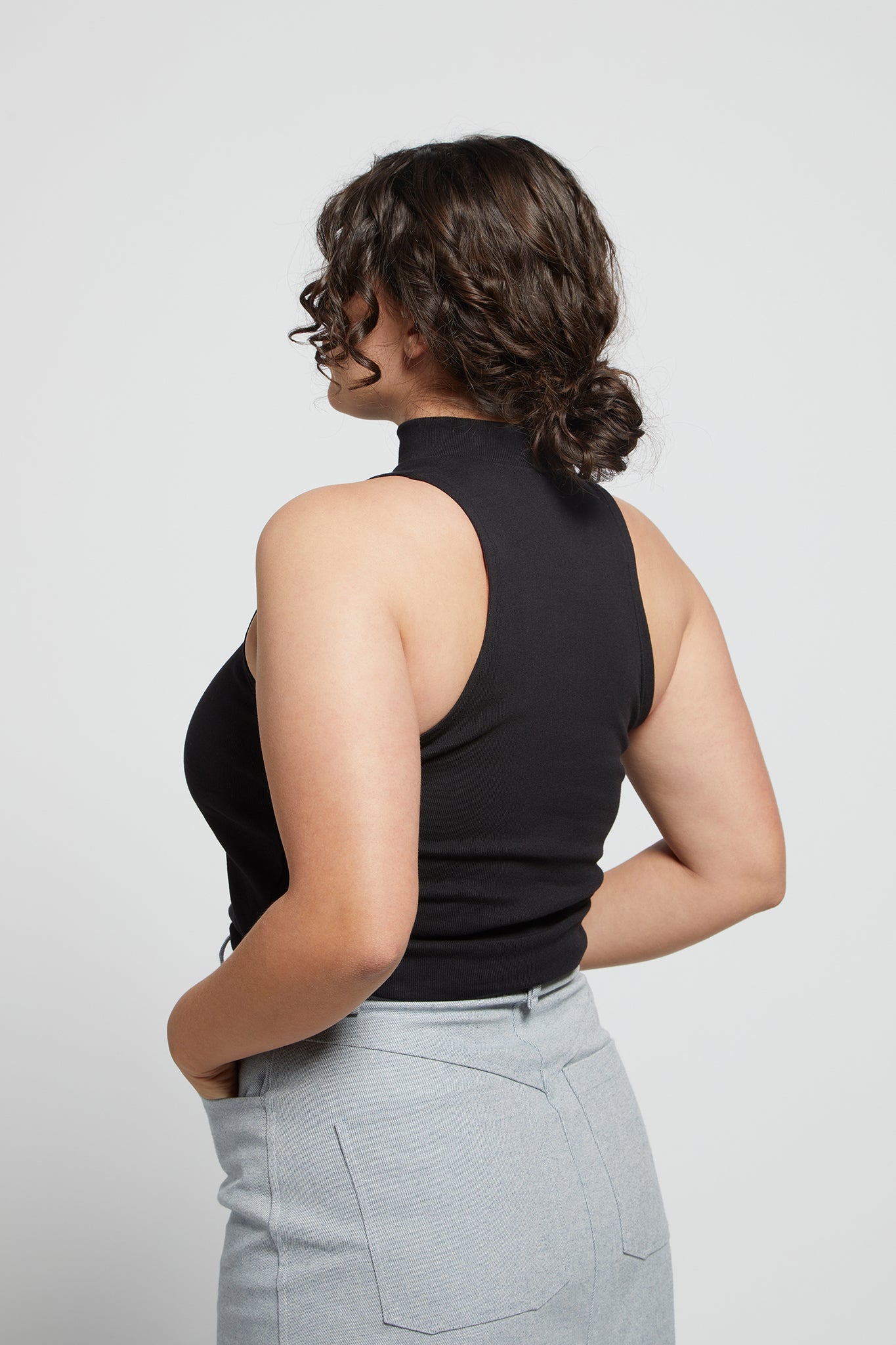 A.BCH A.45 Black Mockneck Tank in Organic Cotton