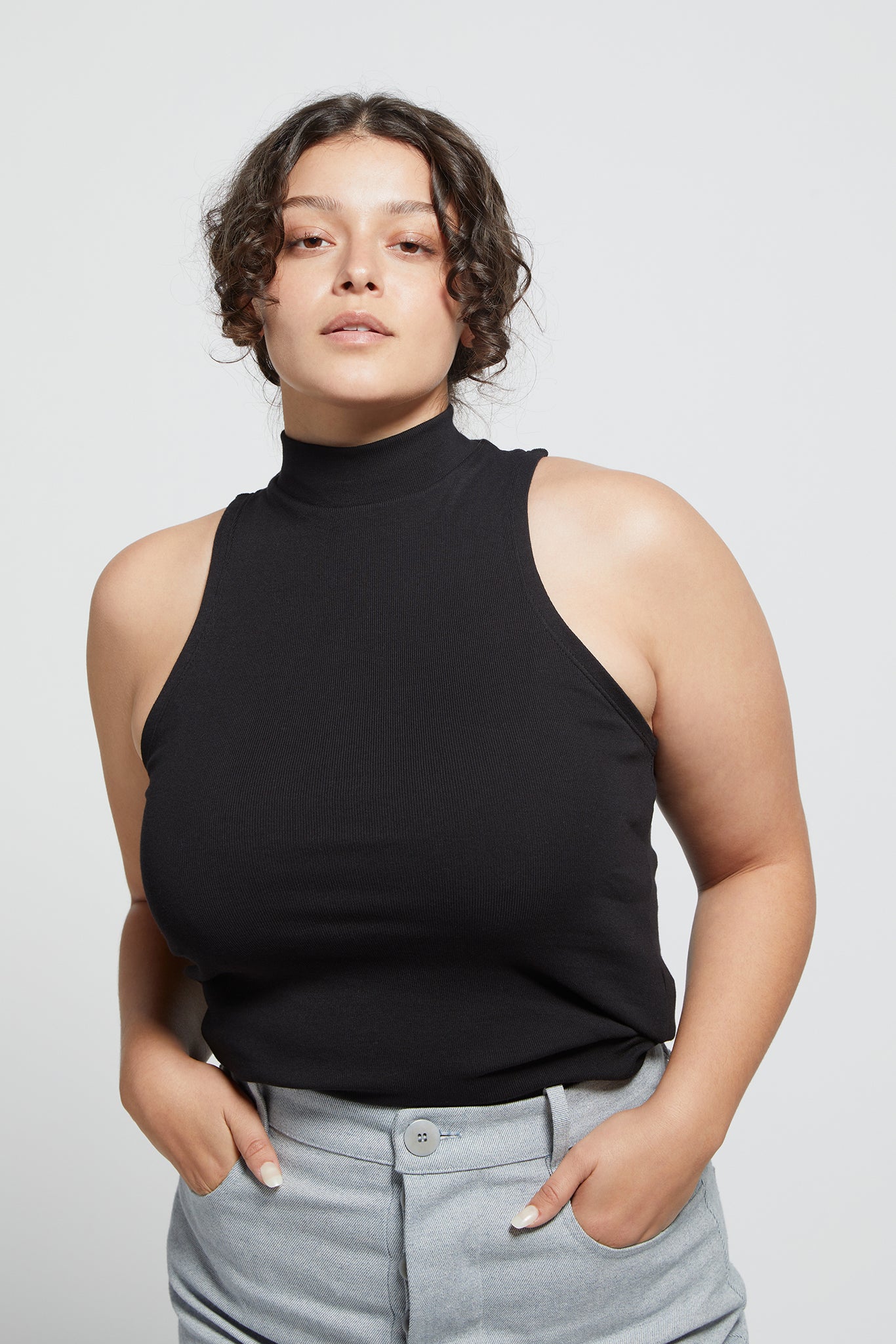 A.BCH A.45 Black Mockneck Tank in Organic Cotton