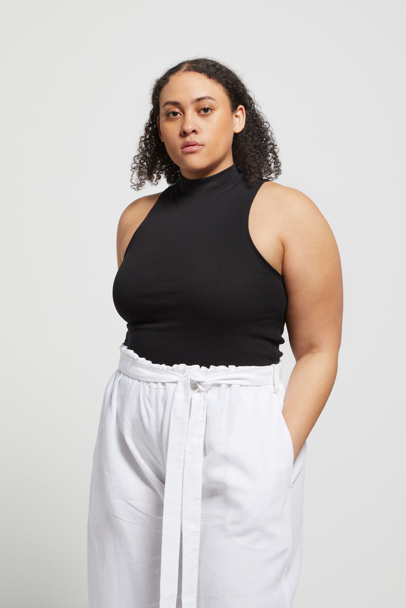 A.BCH A.45 Black Mockneck Tank in Organic Cotton