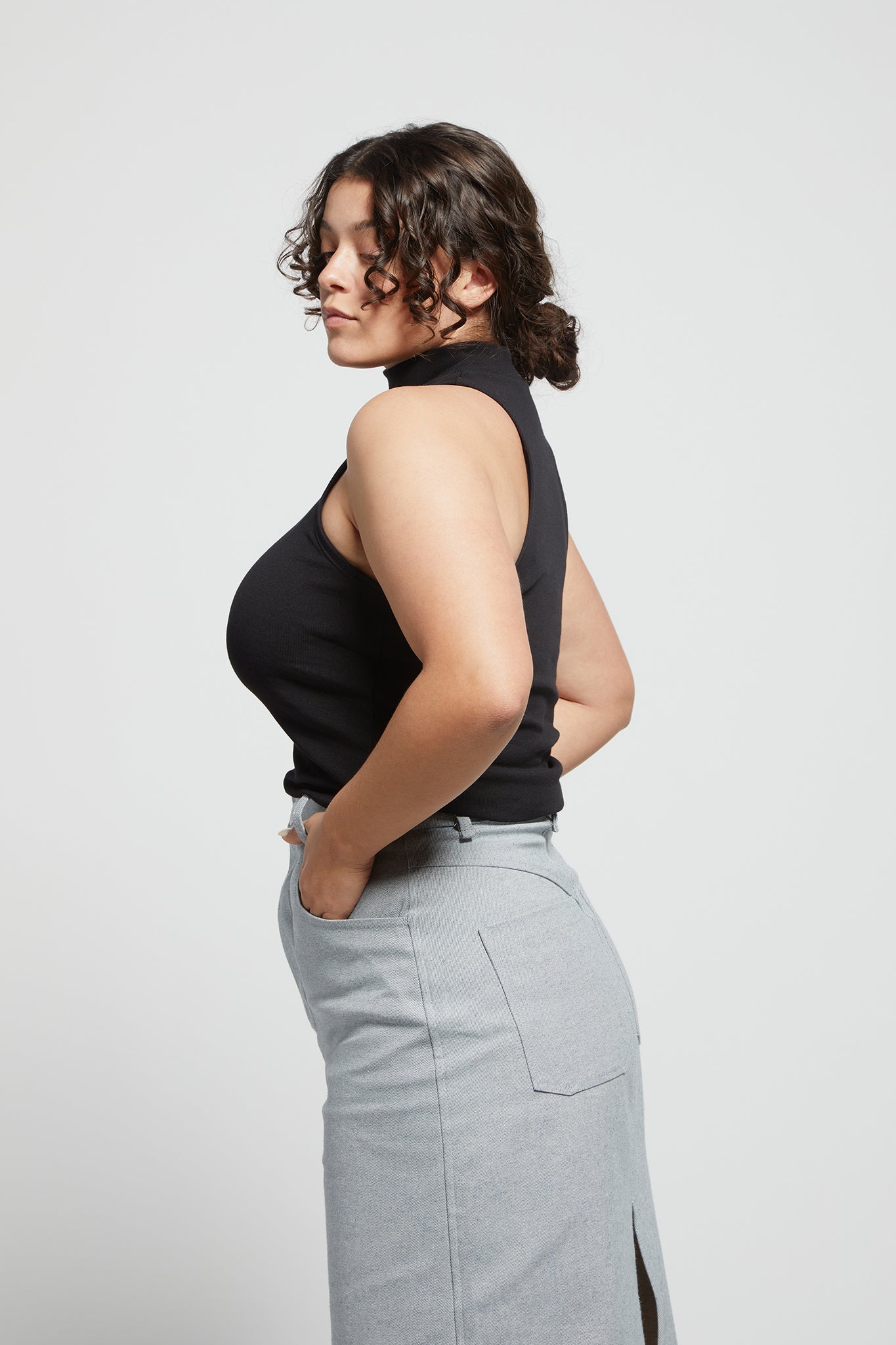 A.BCH A.45 Black Mockneck Tank in Organic Cotton