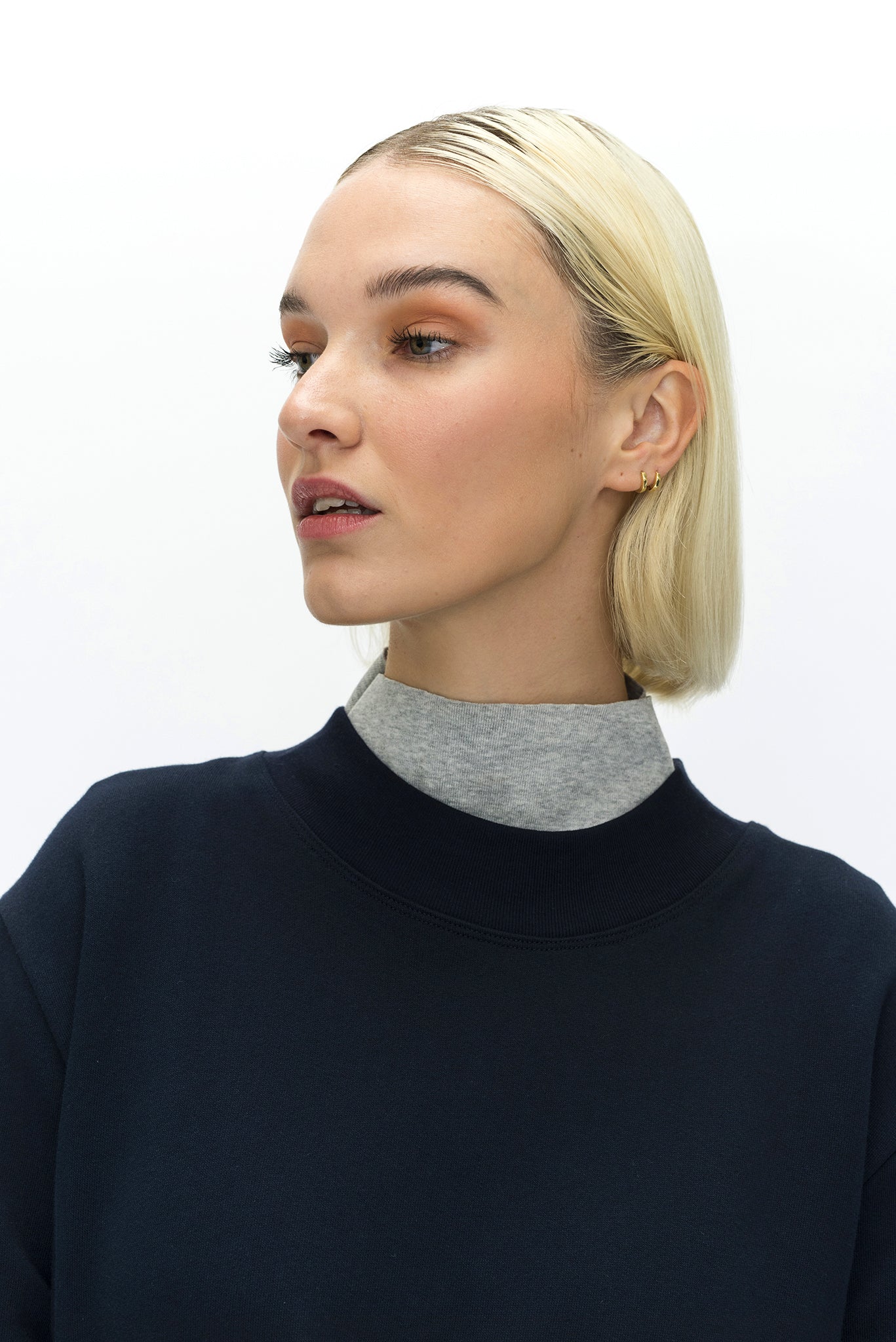 A.BCH A.33 Navy Crop Fleecy Sweater in Organic Cotton
