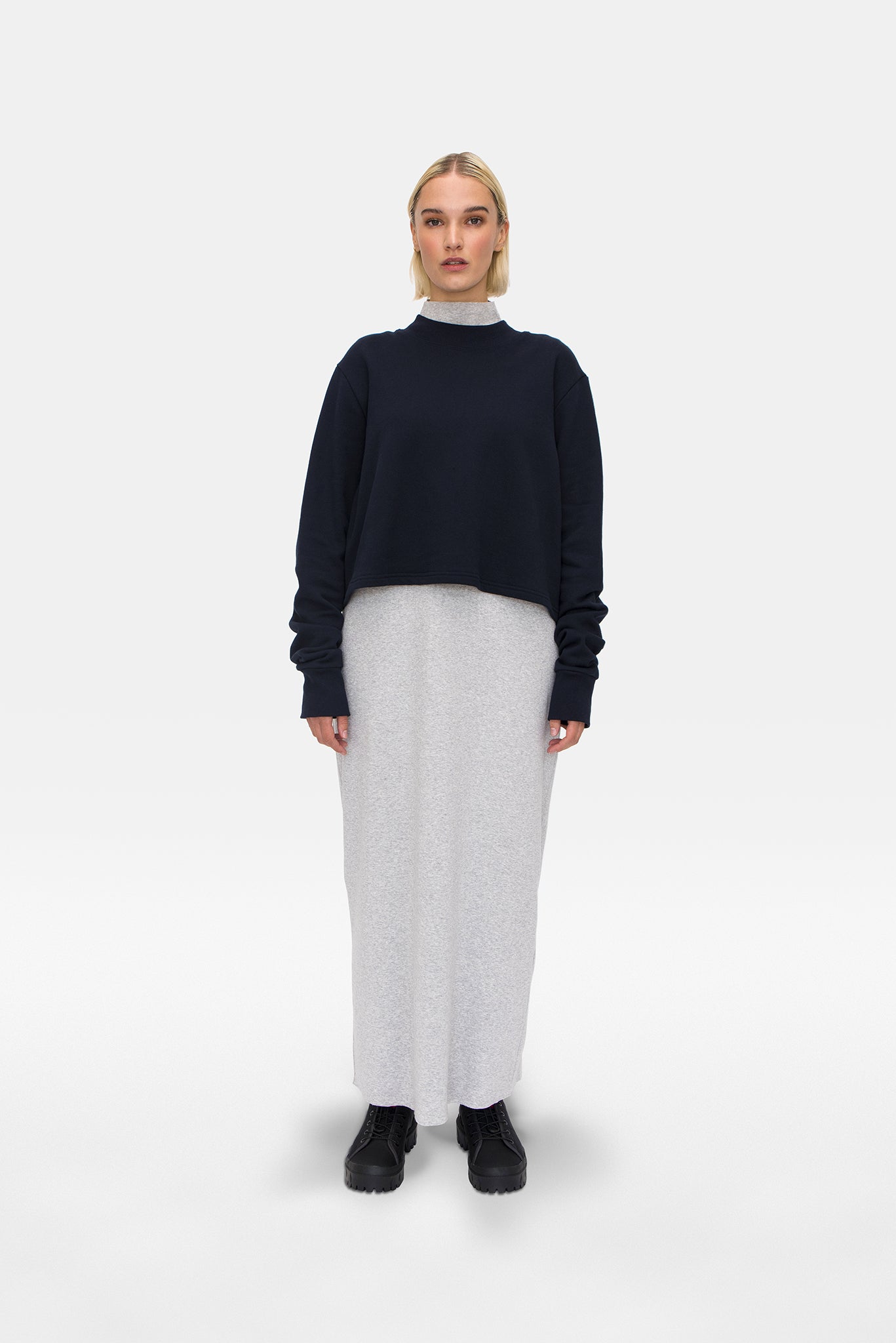 A.BCH A.33 Navy Crop Fleecy Sweater in Organic Cotton