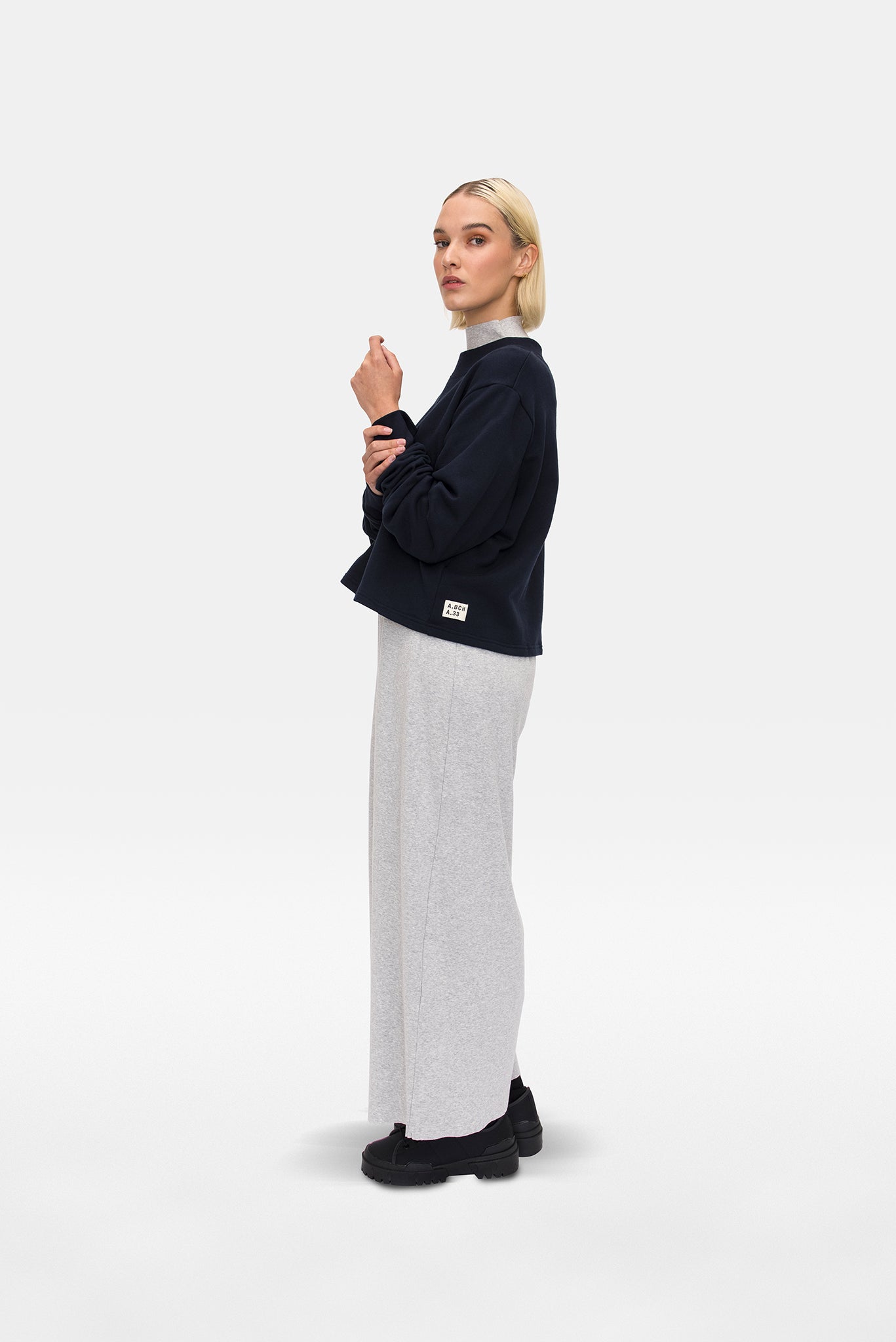 A.BCH A.33 Navy Crop Fleecy Sweater in Organic Cotton