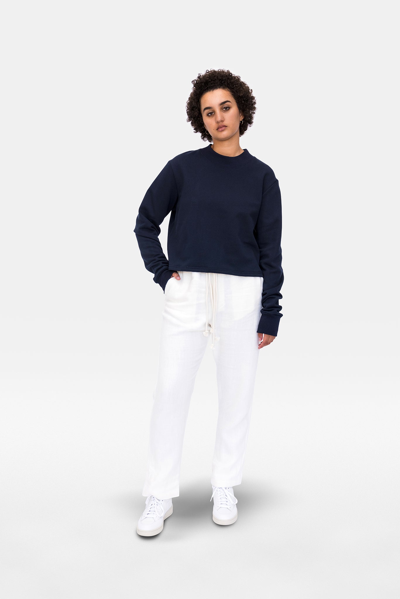 A.BCH A.33 Navy Crop Fleecy Sweater in Organic Cotton