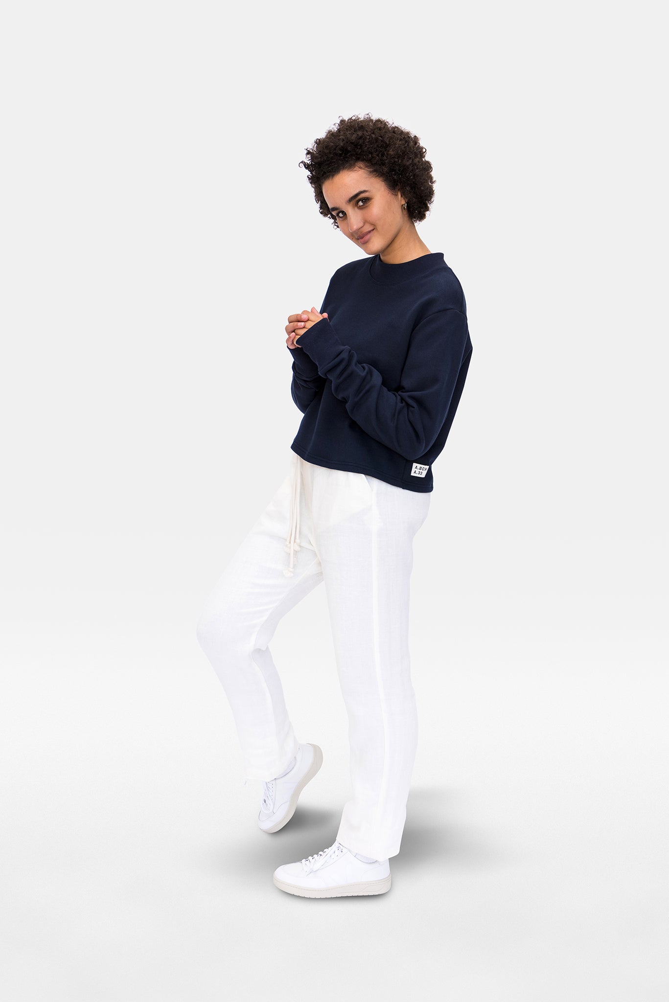 A.BCH A.33 Navy Crop Fleecy Sweater in Organic Cotton