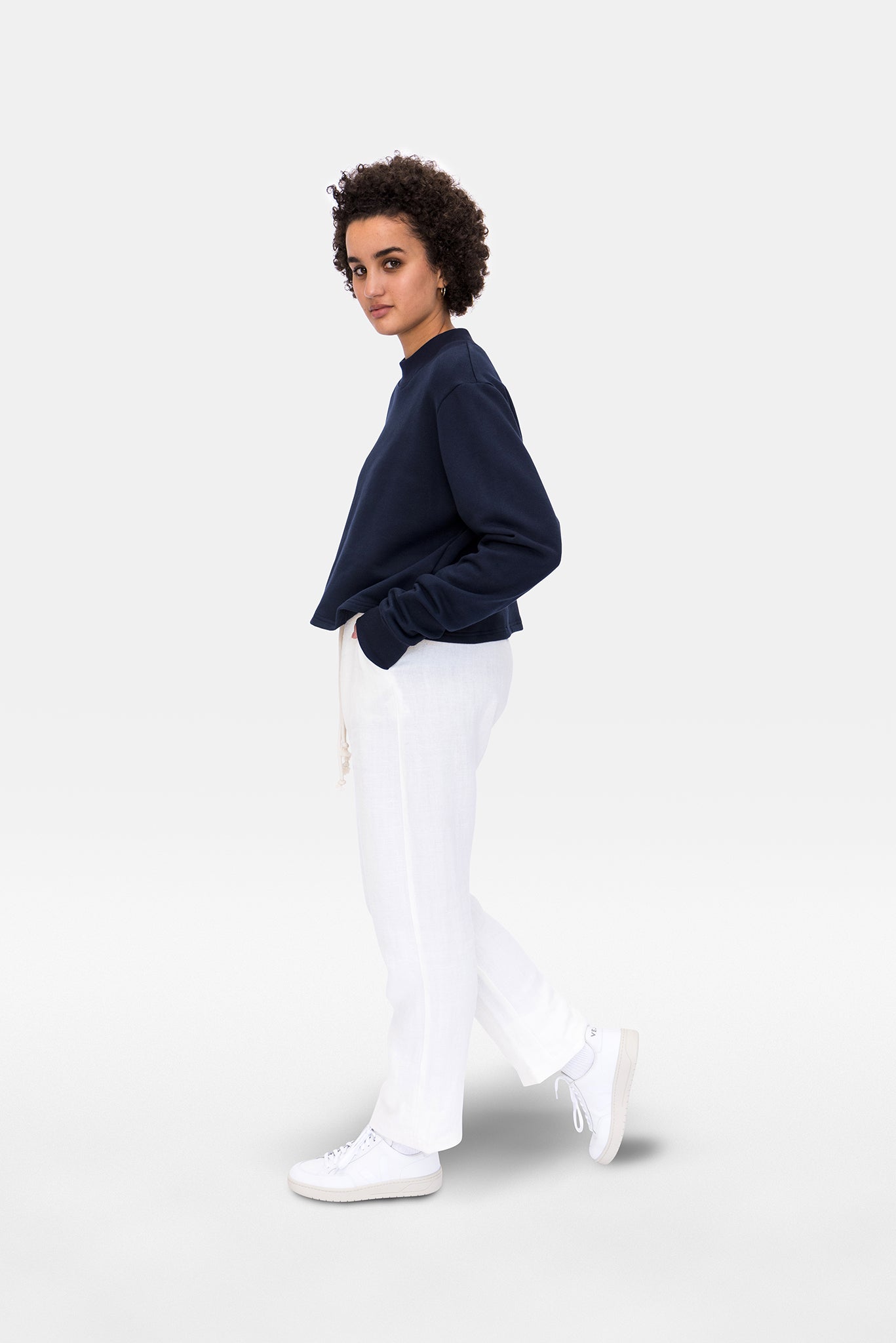 A.BCH A.33 Navy Crop Fleecy Sweater in Organic Cotton