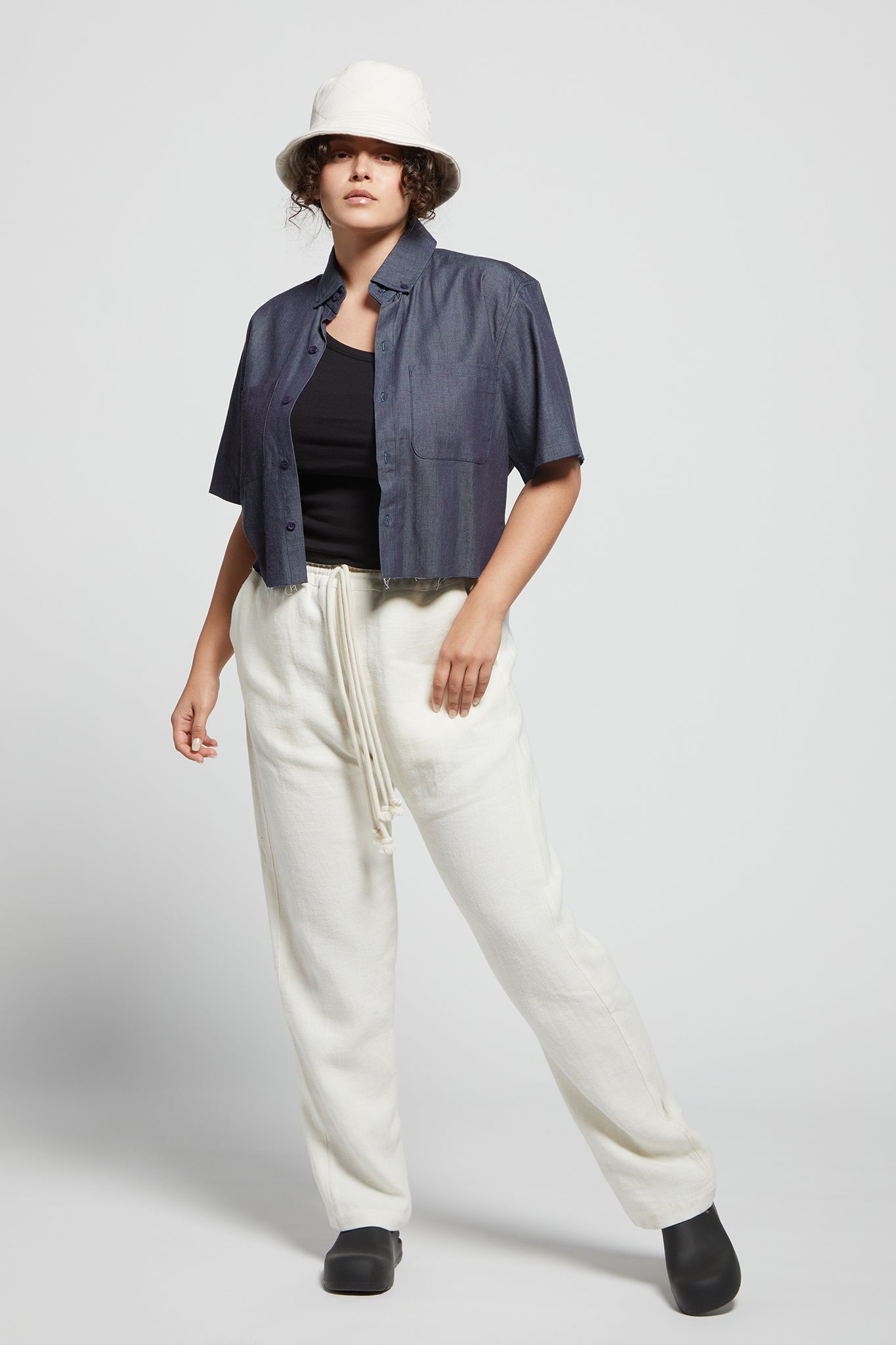 A.04 Dark Indigo Cropped Button Down Shirt in Organic Cotton