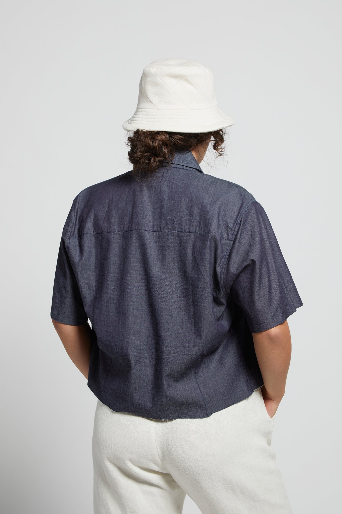 A.04 Dark Indigo Cropped Button Down Shirt in Organic Cotton