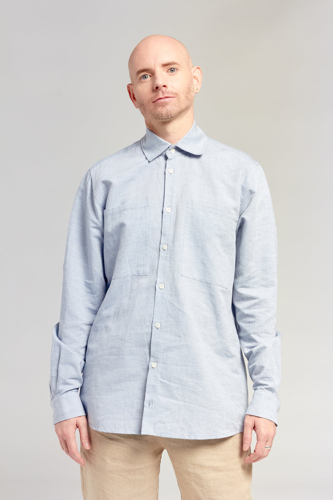 A.04 Light Indigo Long Sleeve Hemp Organic Cotton Chambray Shirt