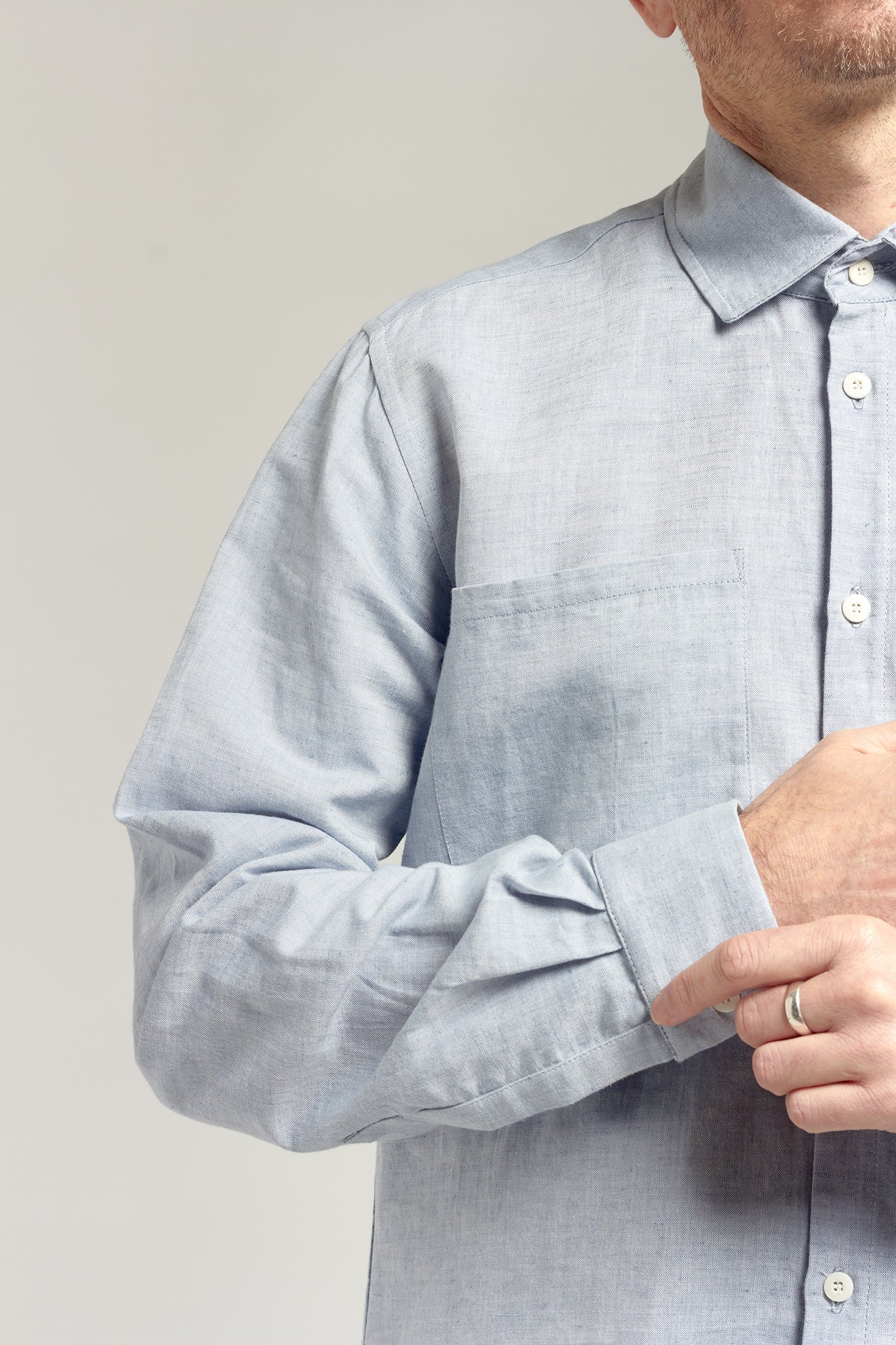 A.04 Light Indigo Long Sleeve Hemp Organic Cotton Chambray Shirt