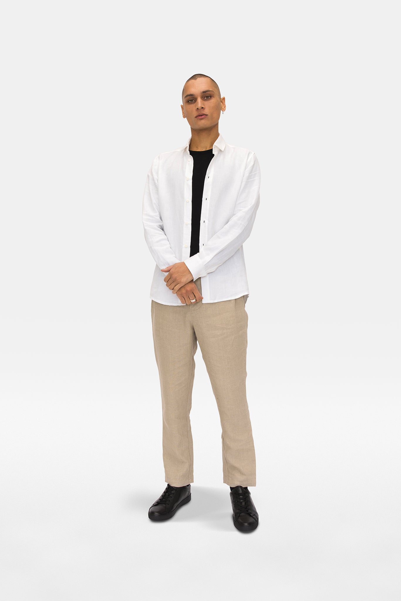 A.BCH A.04 White Long Sleeve Button Up Shirt in Organic Linen