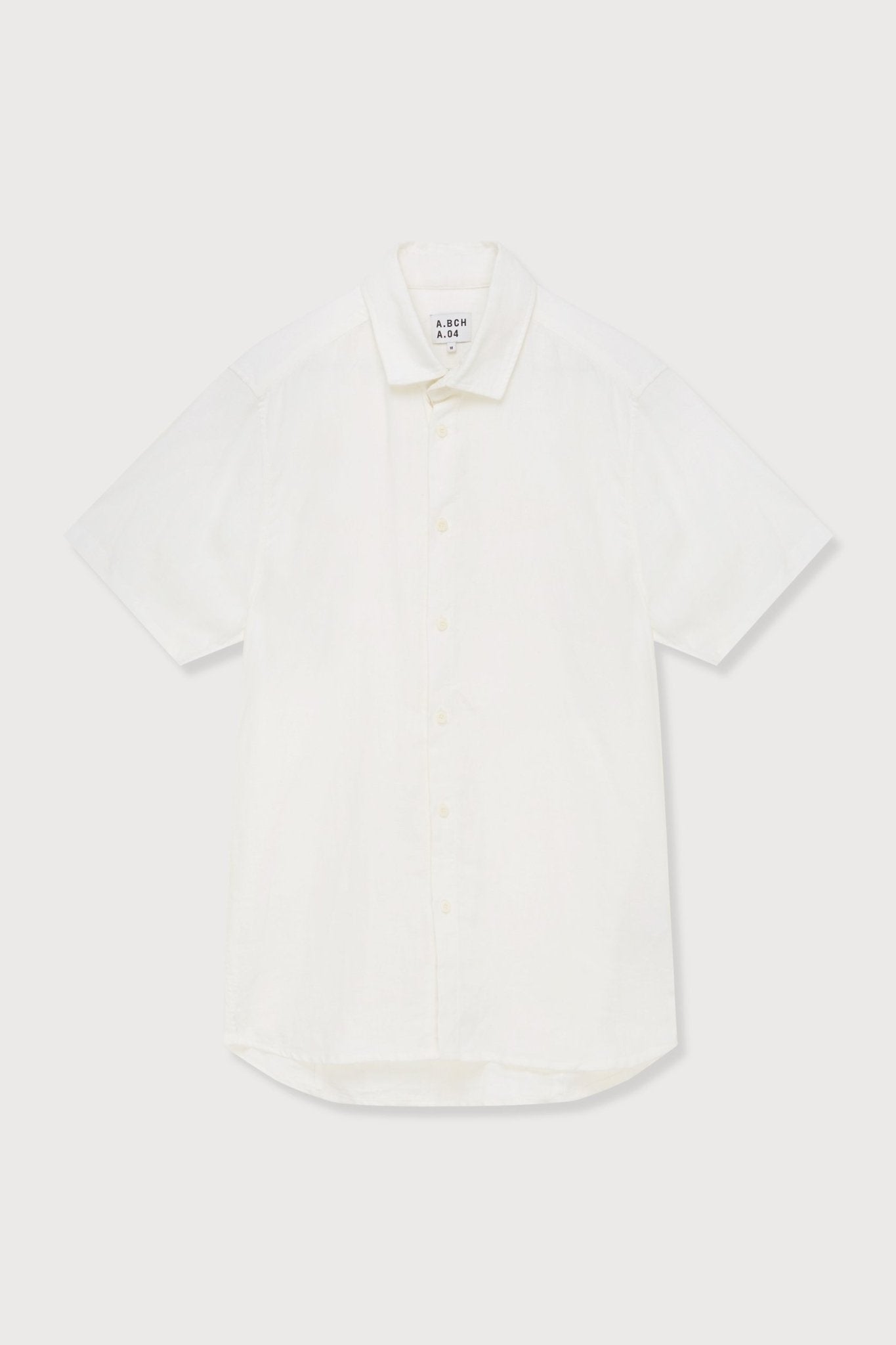 A.BCH A.04 White Short Sleeve Button Up Shirt in Organic Linen