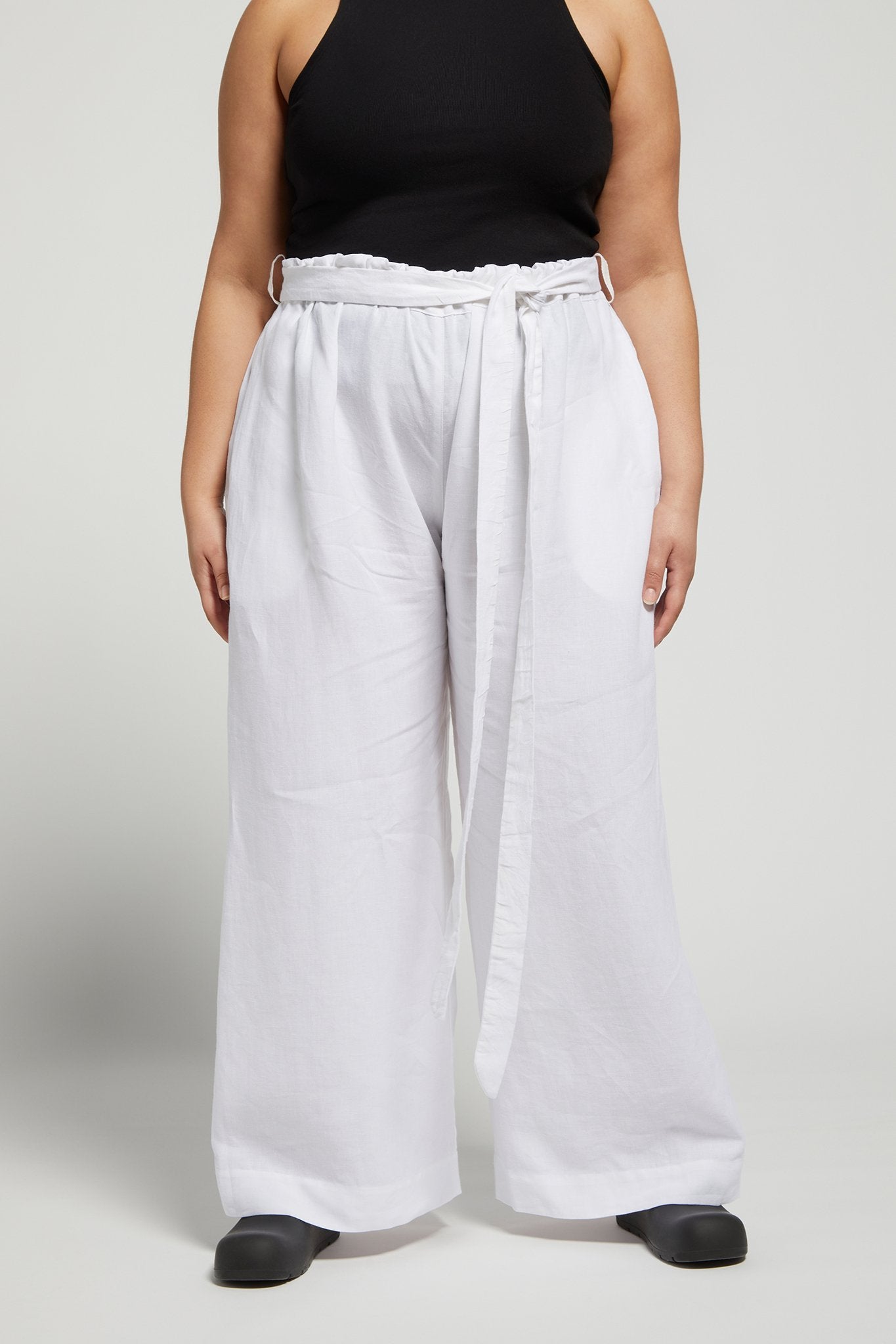 A.BCH A.10 White Palazzo Trousers in Organic Linen