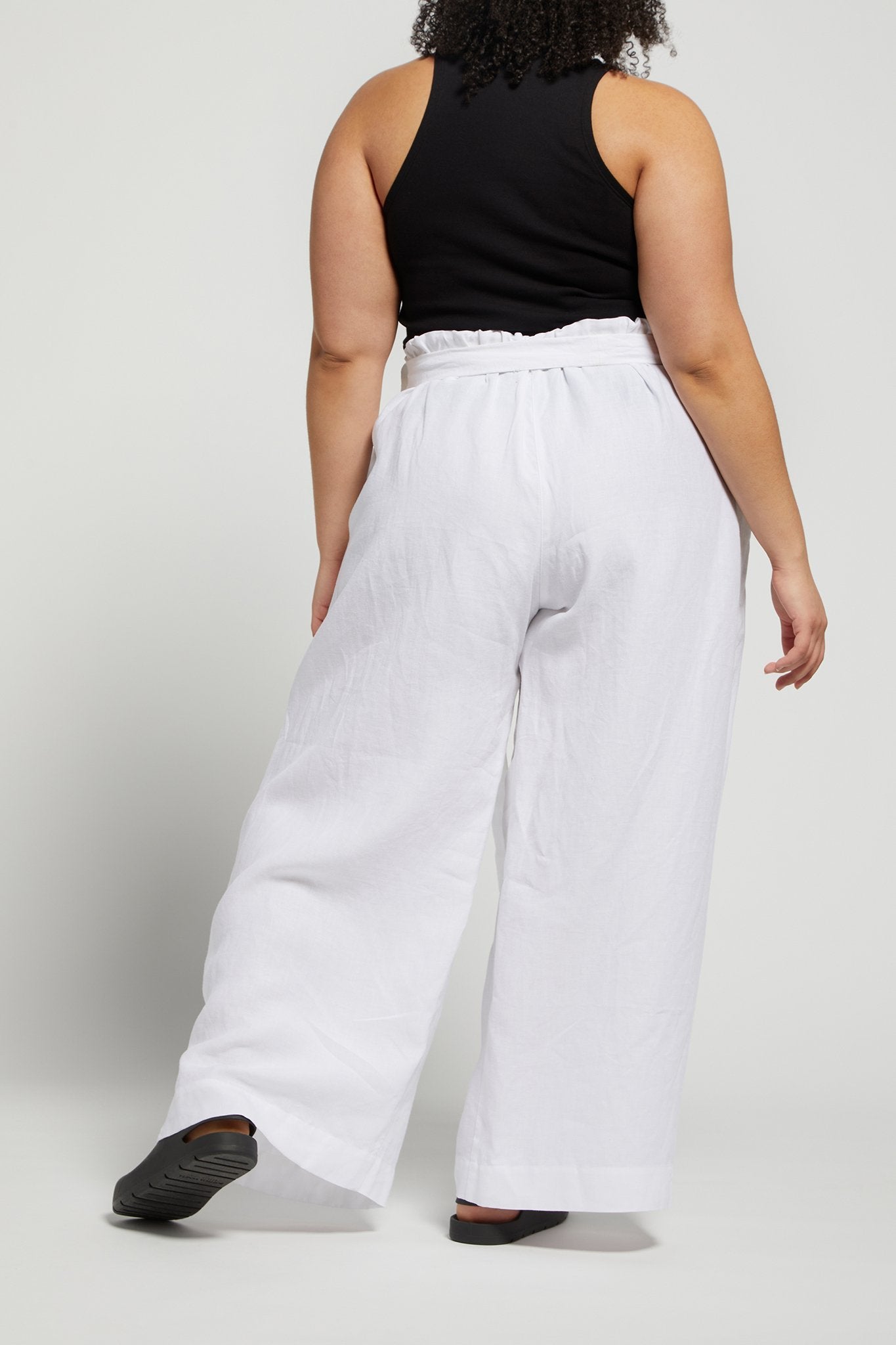 A.BCH A.10 White Palazzo Trousers in Organic Linen