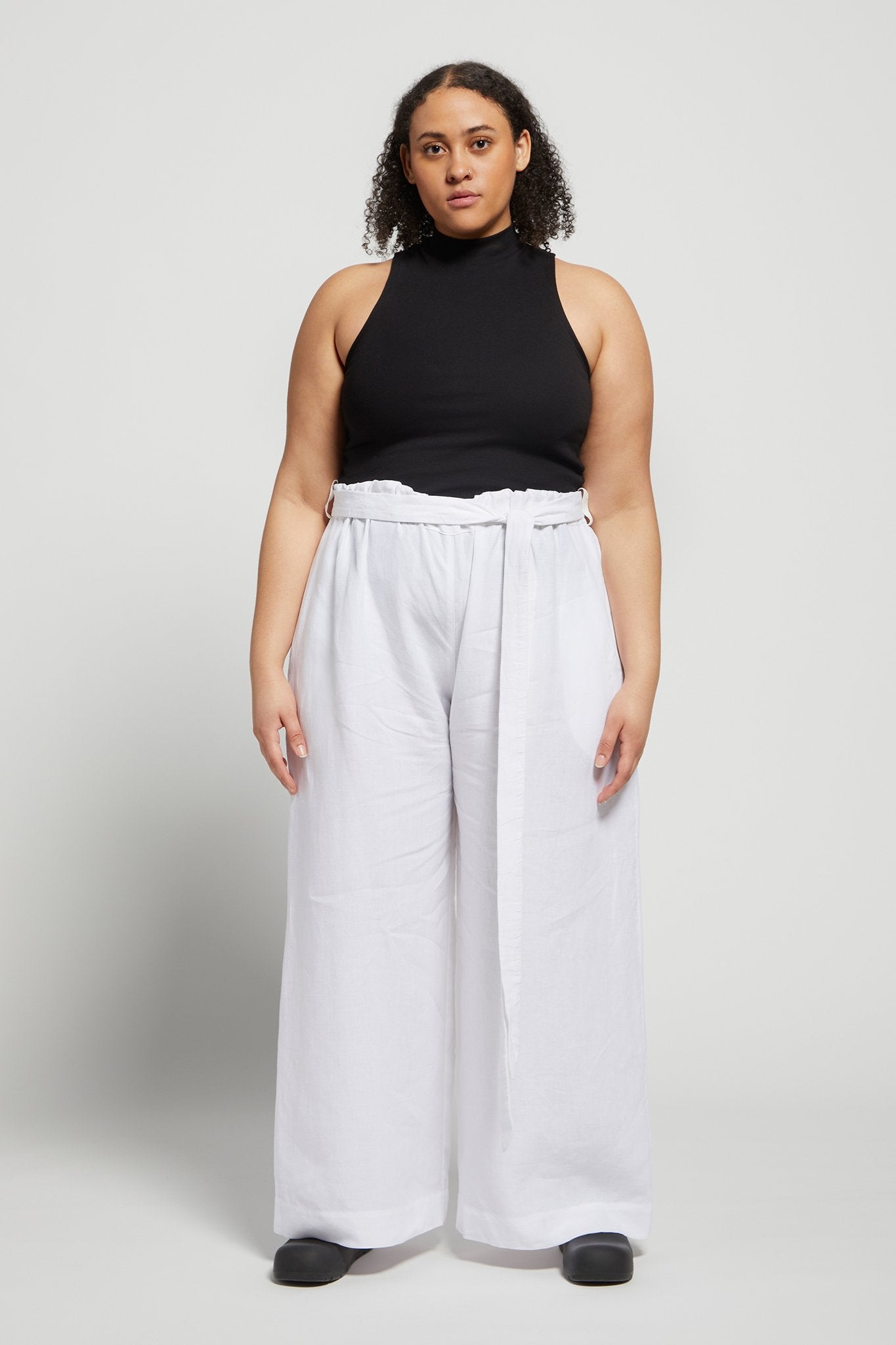 A.BCH A.10 White Palazzo Trousers in Organic Linen