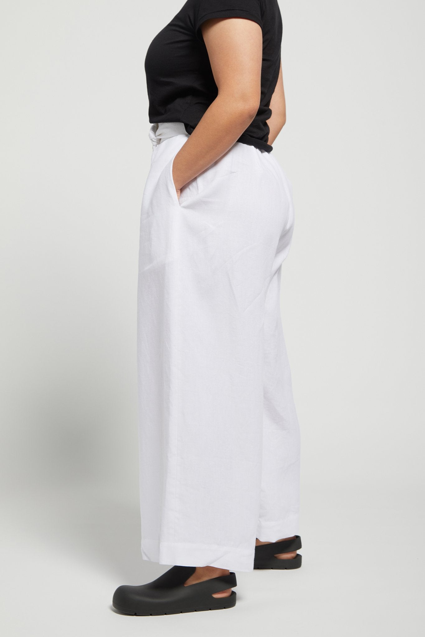 A.BCH A.10 White Palazzo Trousers in Organic Linen