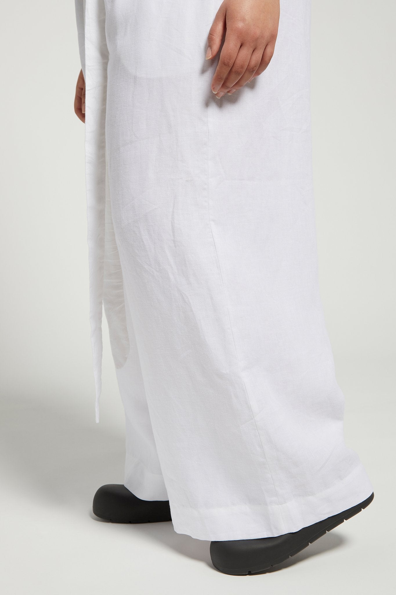 A.BCH A.10 White Palazzo Trousers in Organic Linen
