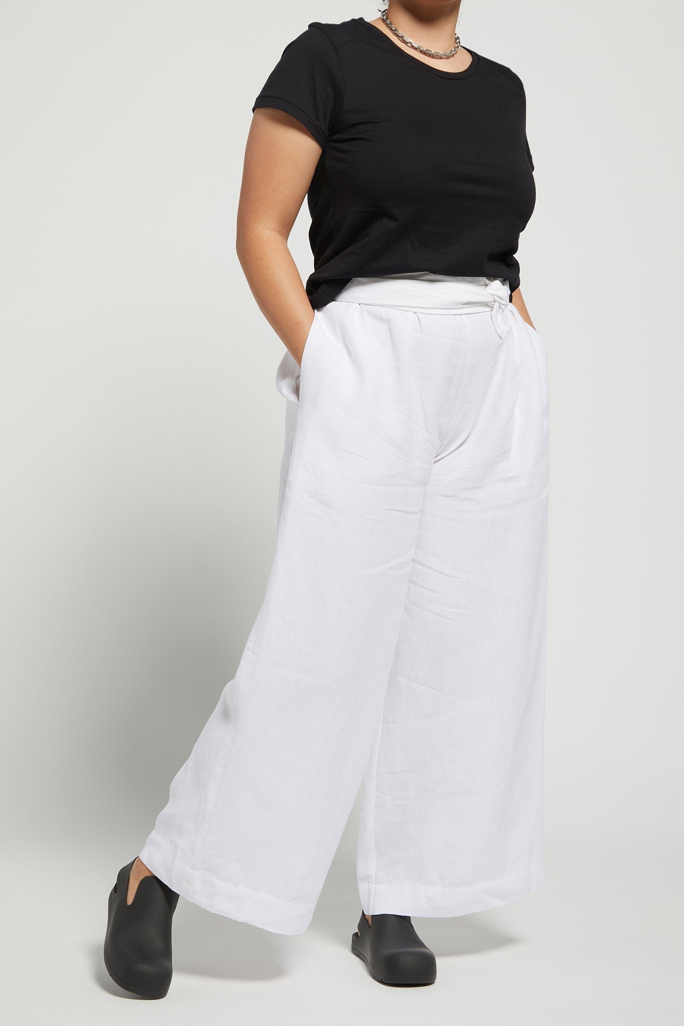 A.BCH A.10 White Palazzo Trousers in Organic Linen