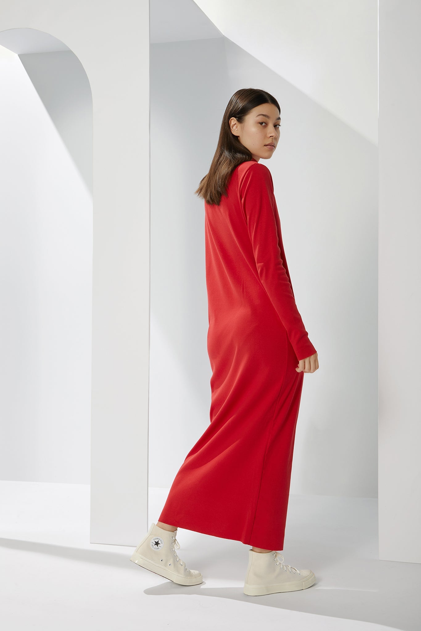 A.BCH A.14 Cherry Long Sleeve Skivvy Dress in Organic Cotton Rib