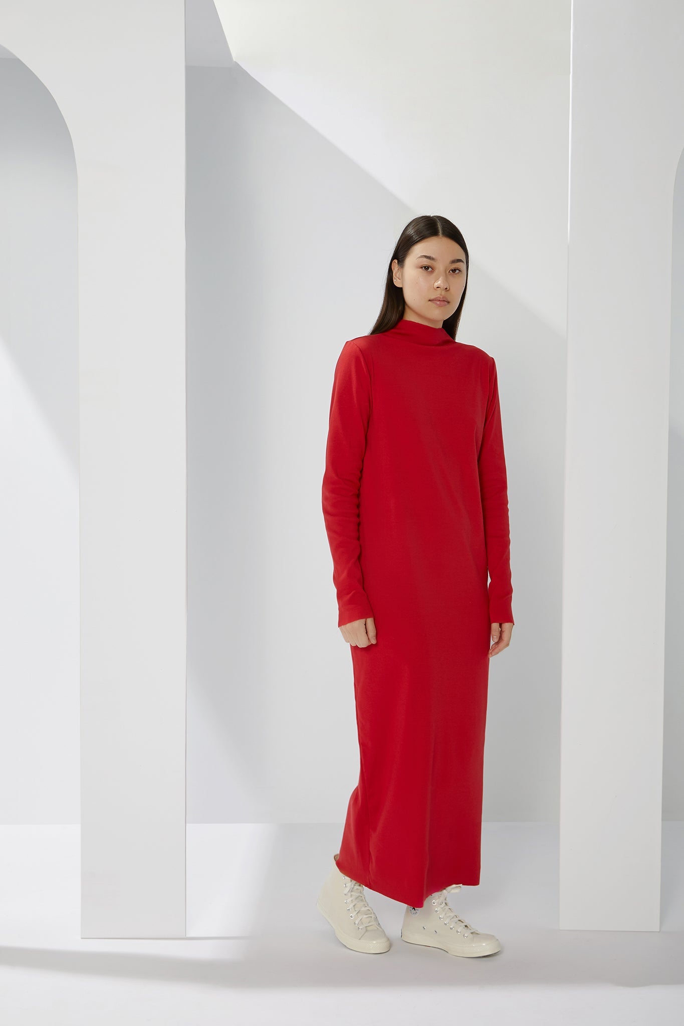 A.BCH A.14 Cherry Long Sleeve Skivvy Dress in Organic Cotton Rib