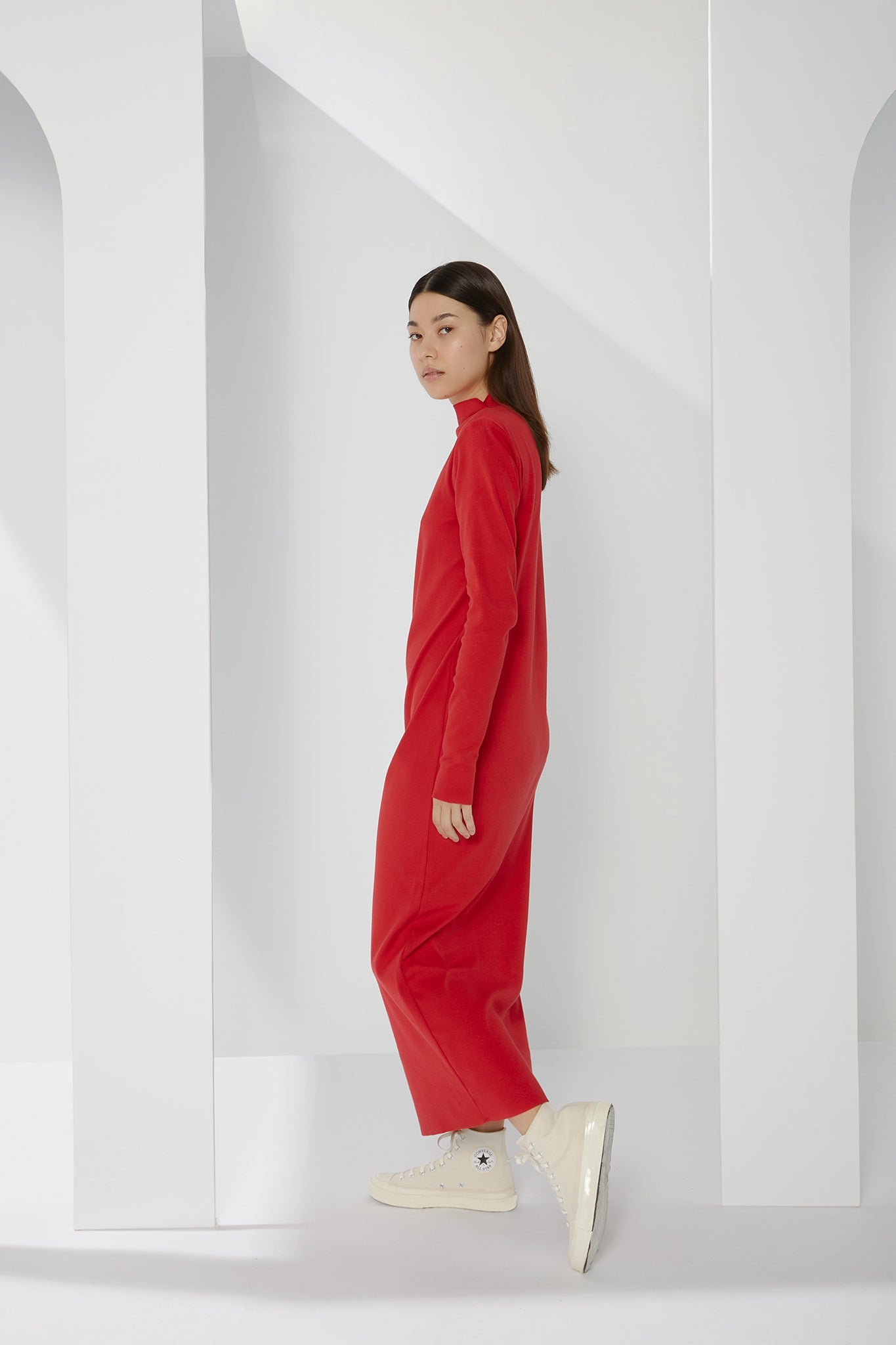 A.BCH A.14 Cherry Long Sleeve Skivvy Dress in Organic Cotton Rib