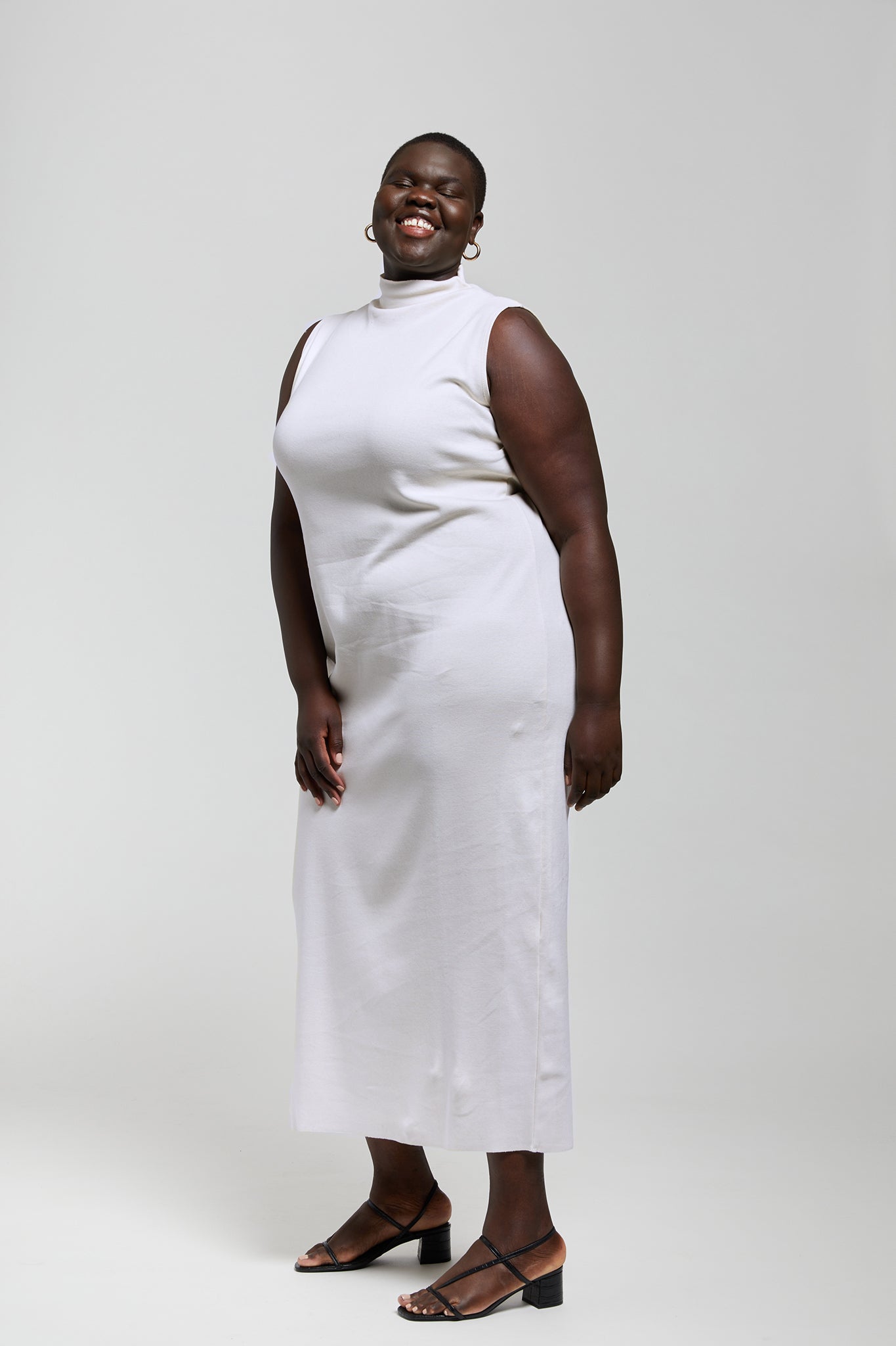 A.BCH A.14 Bone Sleeveless Skivvy Dress in Organic Cotton Rib