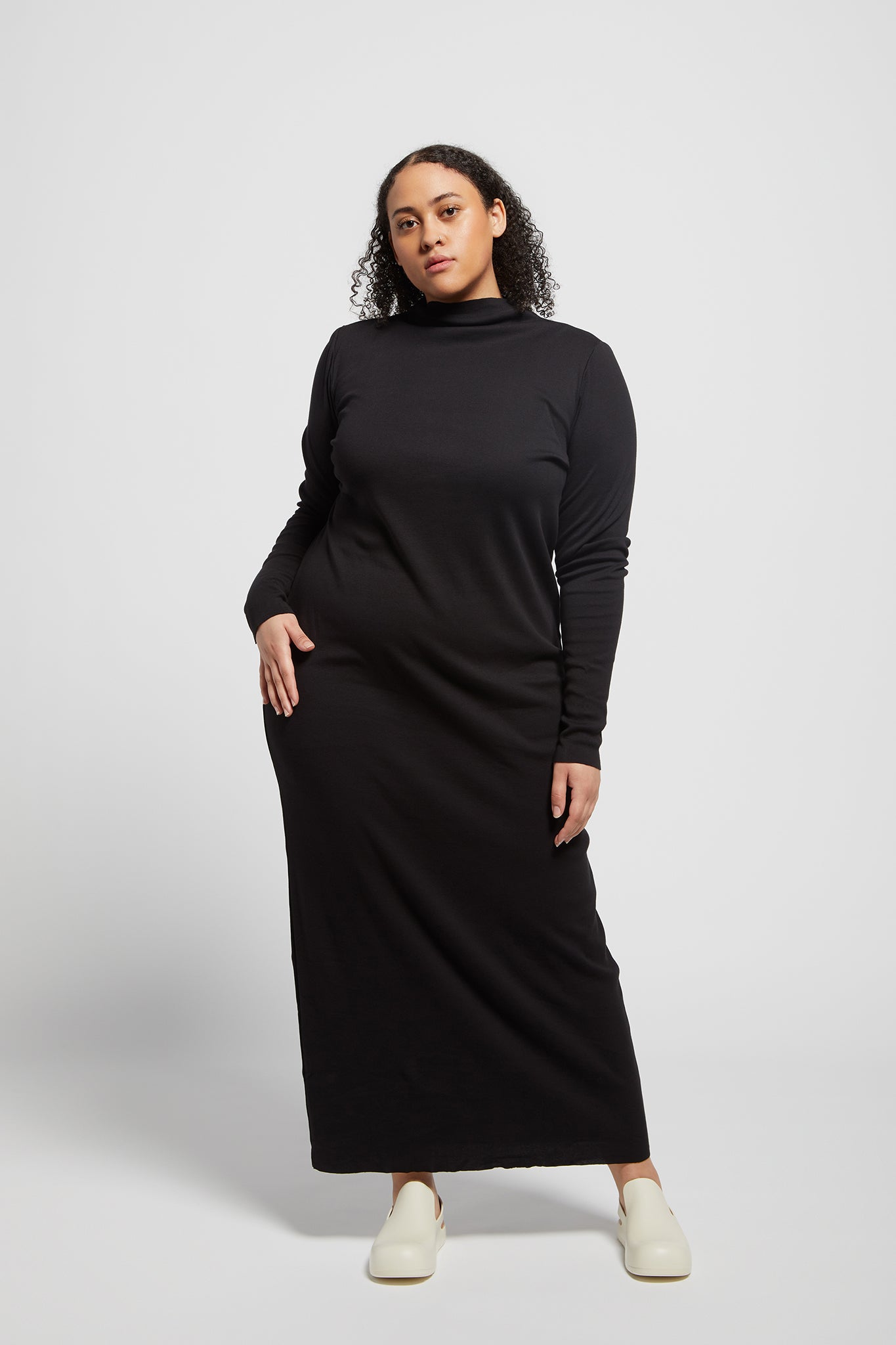 A.BCH A.14 Black Long Sleeve Skivvy Dress in Organic Cotton Rib
