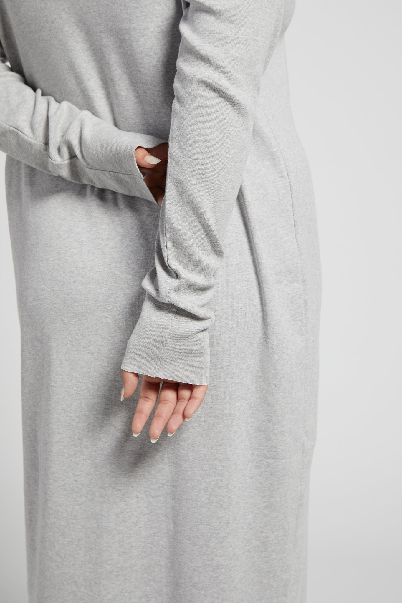A.BCH A.14 Grey Marle Long Sleeve Skivvy Dress in Organic Cotton Rib