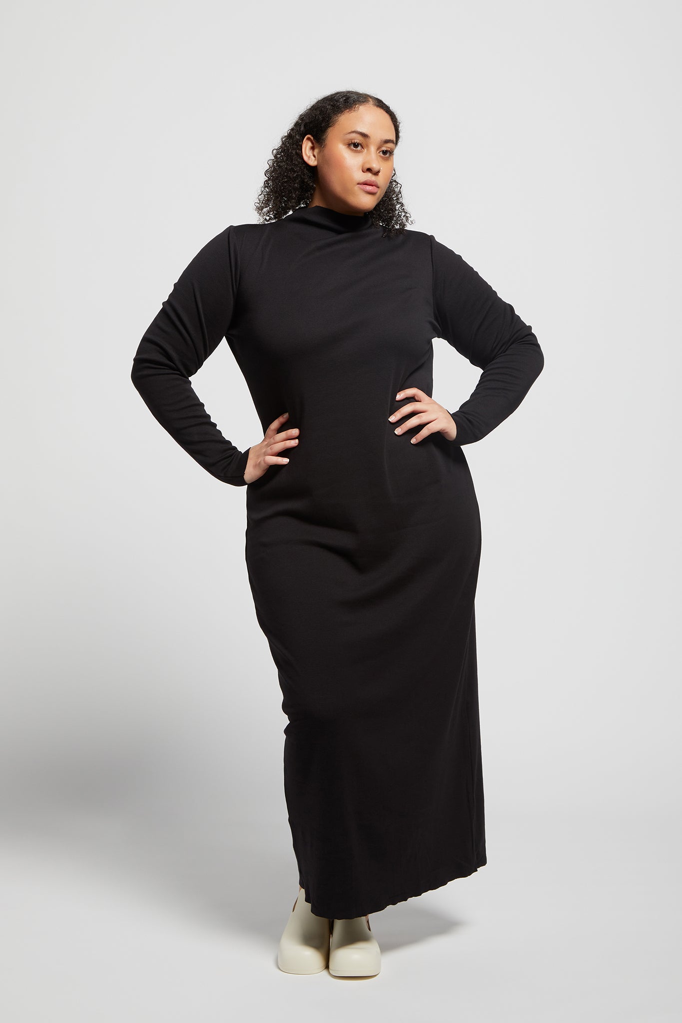 A.BCH A.14 Black Long Sleeve Skivvy Dress in Organic Cotton Rib