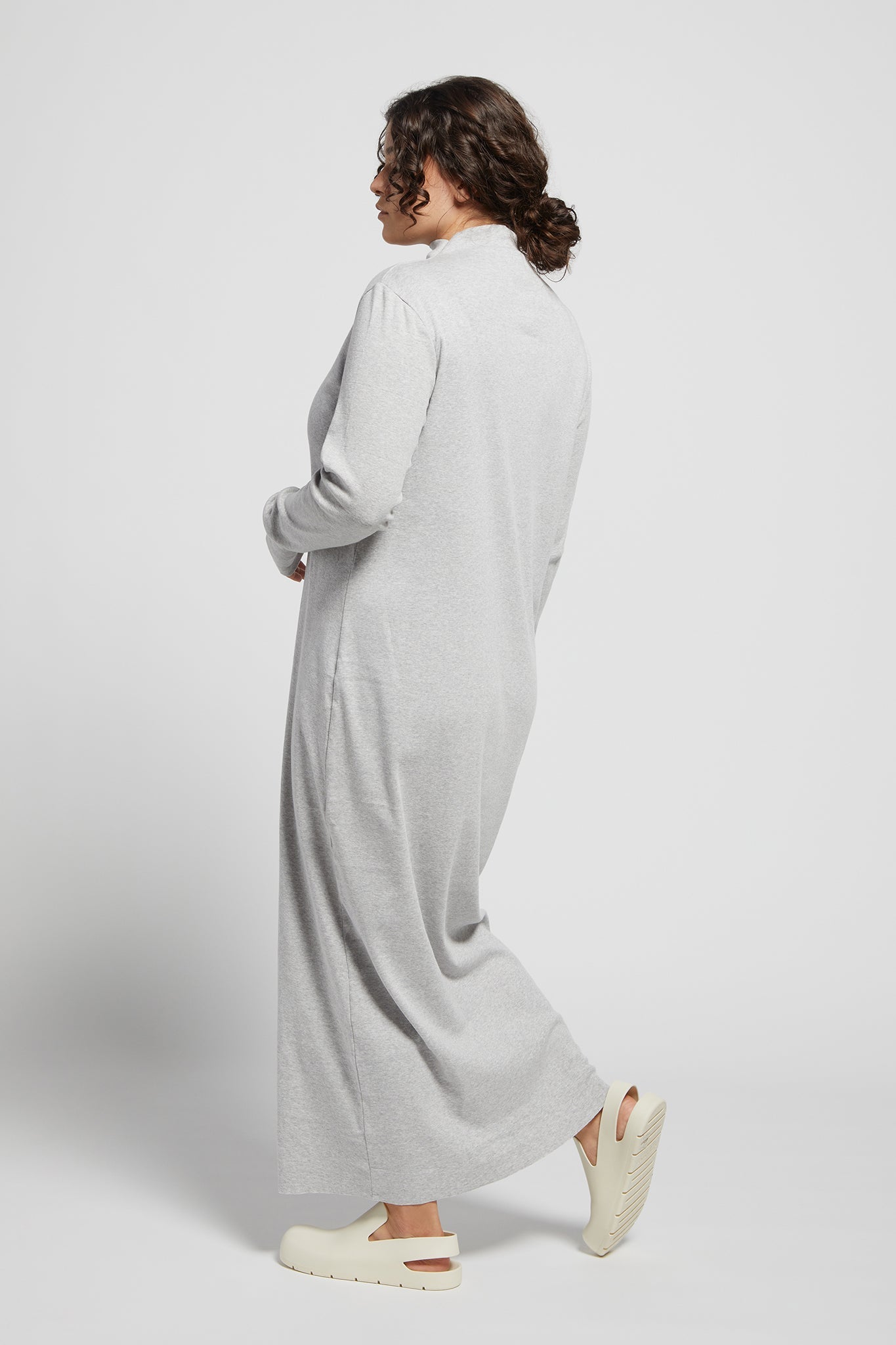 A.BCH A.14 Grey Marle Long Sleeve Skivvy Dress in Organic Cotton Rib