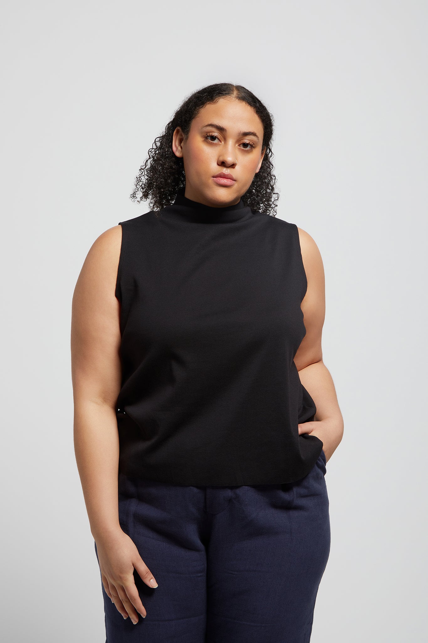 A.BCH A.14 Black Sleeveless Skivvy in Organic Cotton Rib