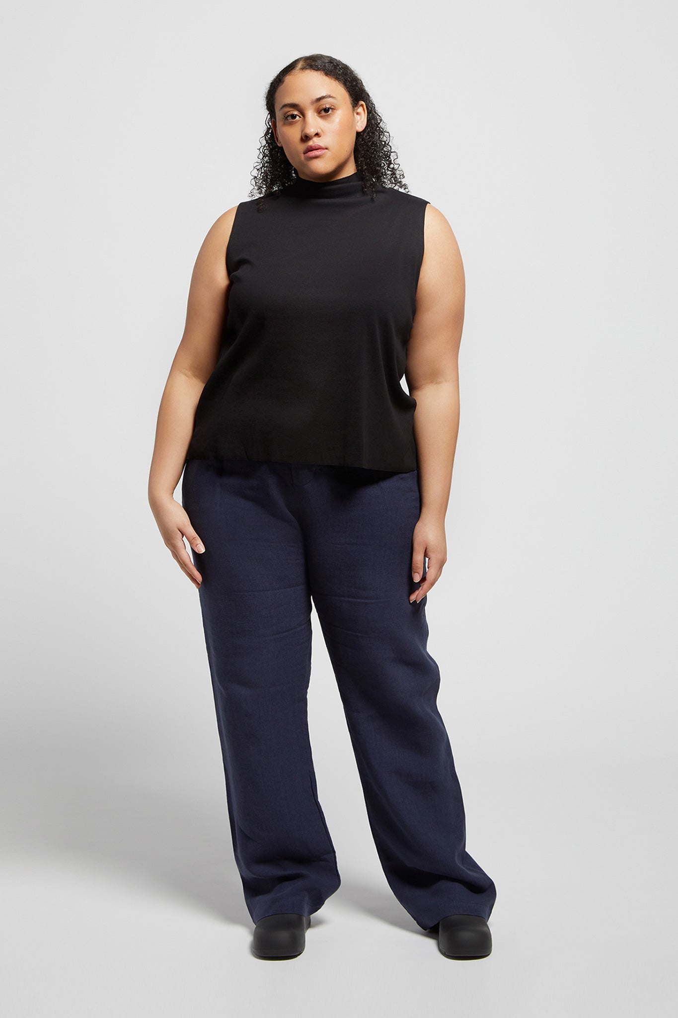 A.BCH A.14 Black Sleeveless Skivvy in Organic Cotton Rib