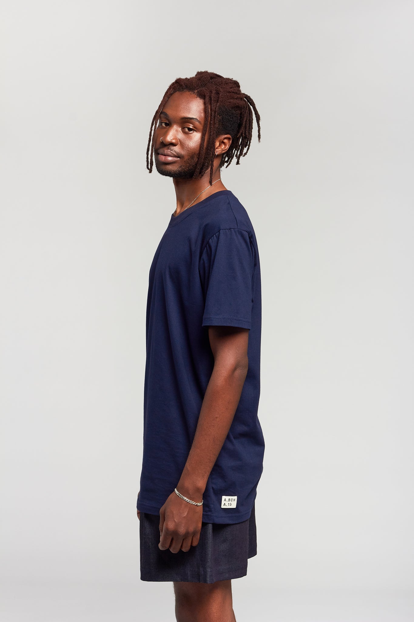 A.BCH A.15 Navy Long Line Tshirt in Organic Cotton