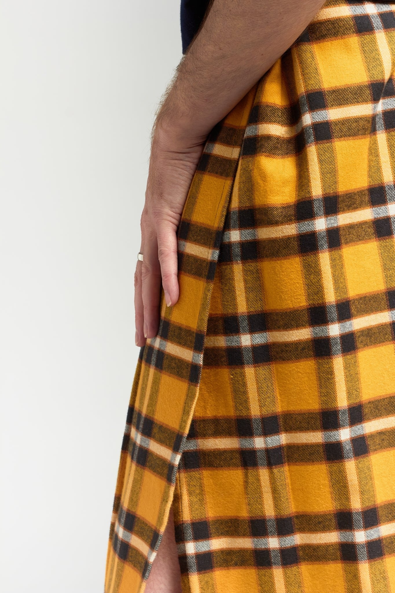 A.BCH A.25 Bolt Navy Marigold Plaid Skirt in Fine Flannel Japanese Organic Cotton