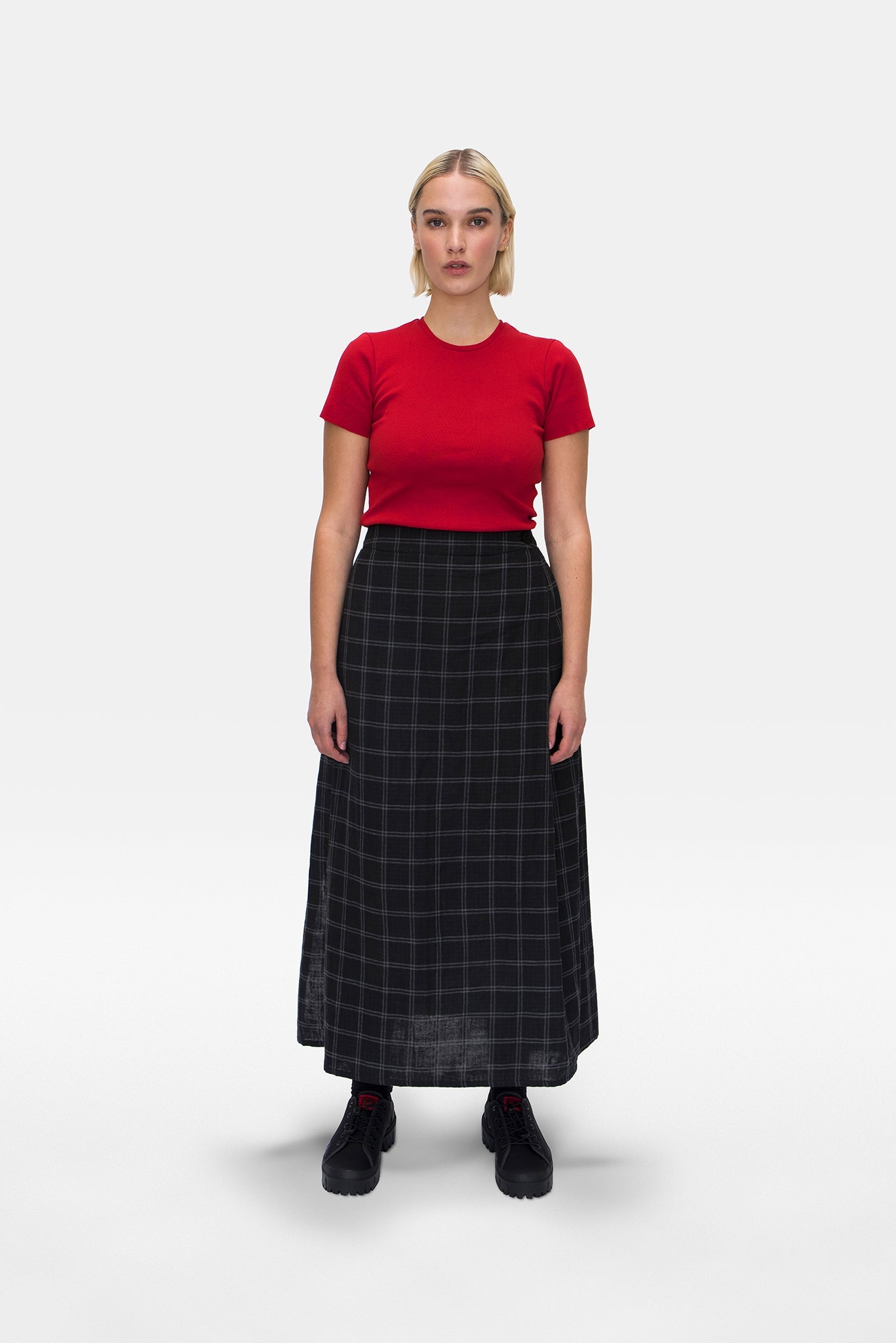 A.BCH A.25 Grey/Black Plaid Bolt Skirt in Organic Cotton