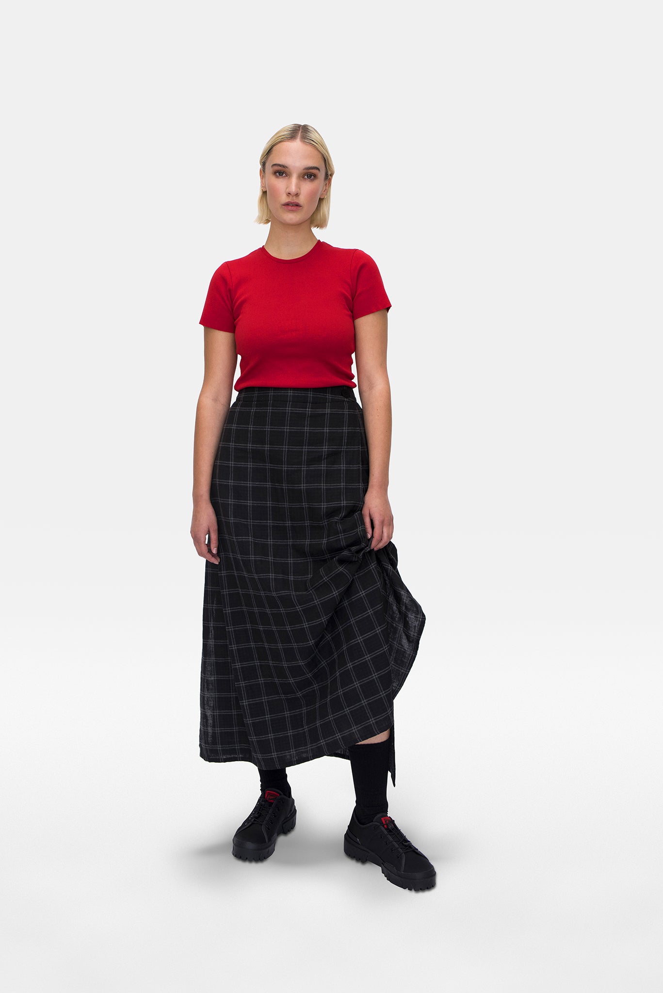A.BCH A.25 Grey/Black Plaid Bolt Skirt in Organic Cotton