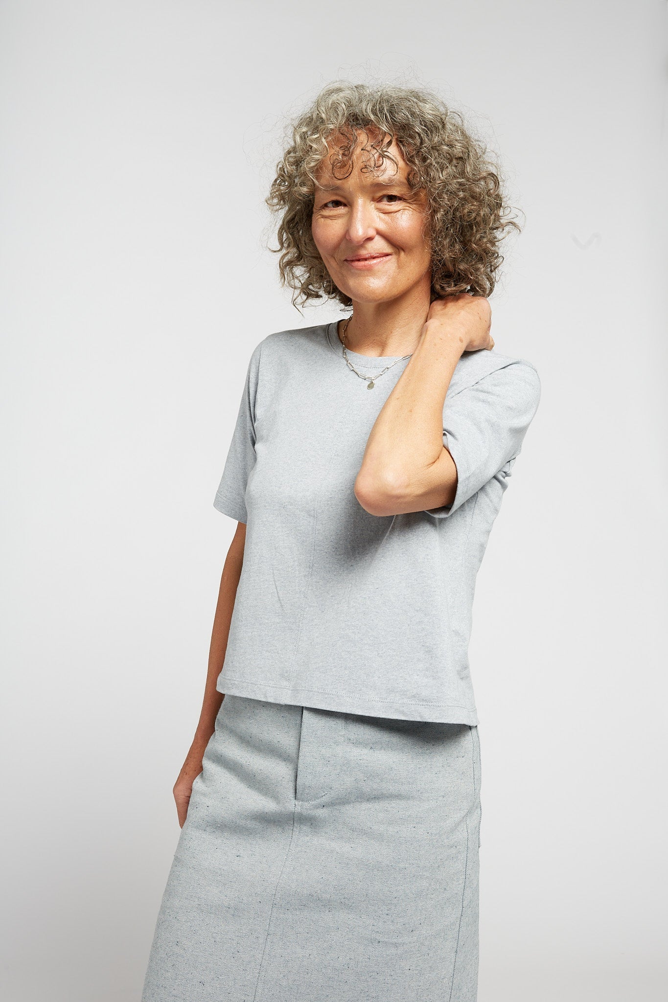 A.27 Light Blue Marle Tailored T-Shirt in Recycled + Organic Cotton
