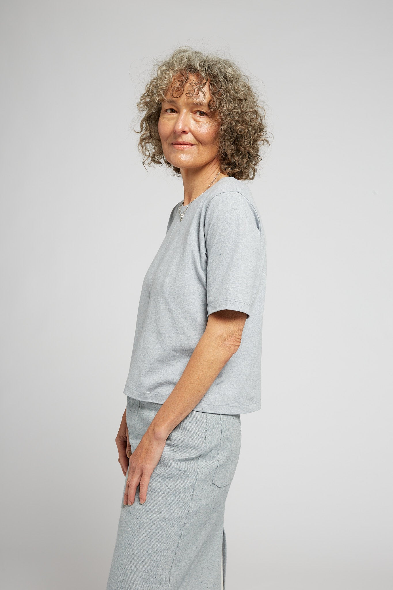 A.27 Light Blue Marle Tailored T-Shirt in Recycled + Organic Cotton