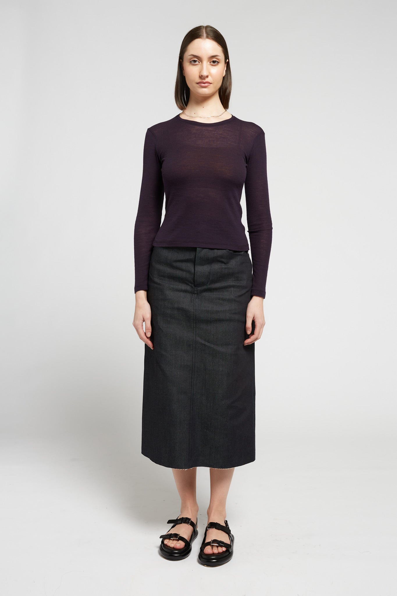 A.BCH A.34 Aubergine Long Sleeve Thermal T-Shirt in Australian Merino
