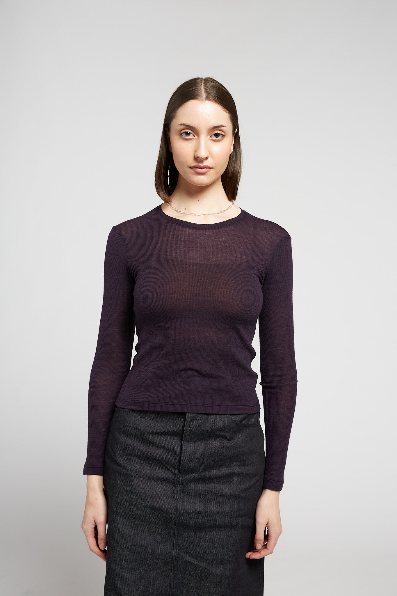 A.BCH A.34 Aubergine Long Sleeve Thermal T-Shirt in Australian Merino