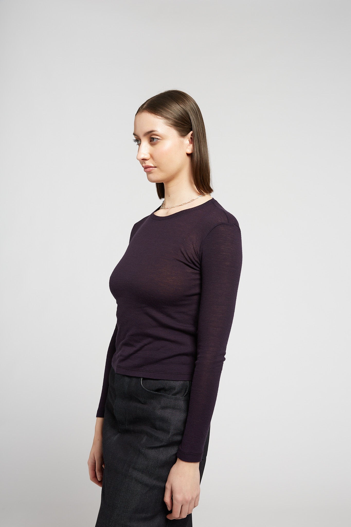 A.BCH A.34 Aubergine Long Sleeve Thermal T-Shirt in Australian Merino