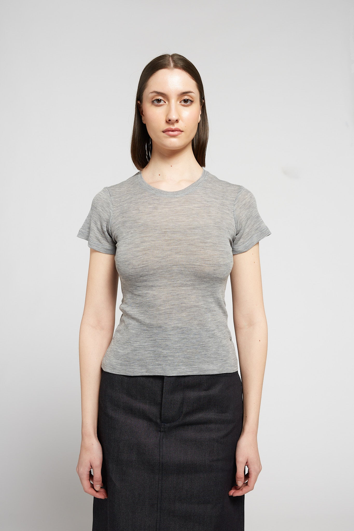 A.BCH A.34 Grey Marle Short Sleeve Thermal T-Shirt in Australian Merino