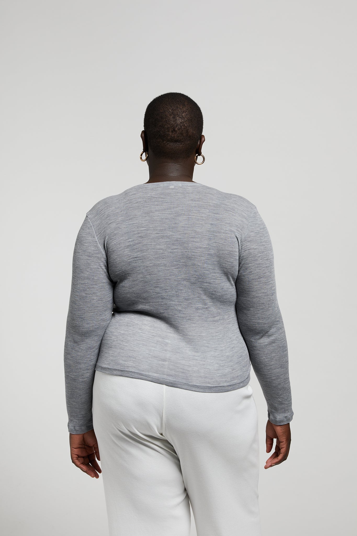 A.BCH A.34 Grey Marle Long Sleeve Thermal T-Shirt in Australian Merino