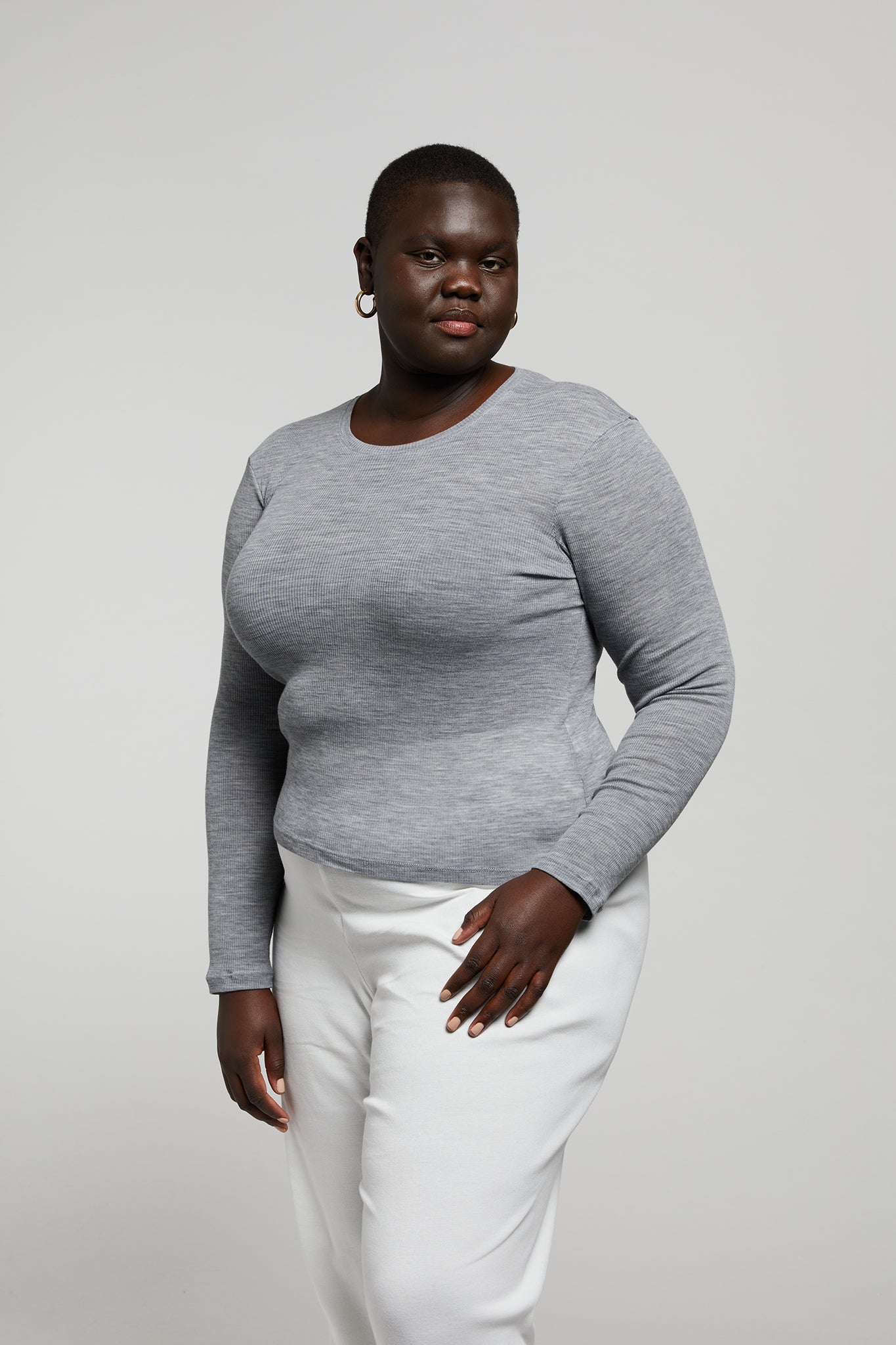 A.BCH A.34 Grey Marle Long Sleeve Thermal T-Shirt in Australian Merino