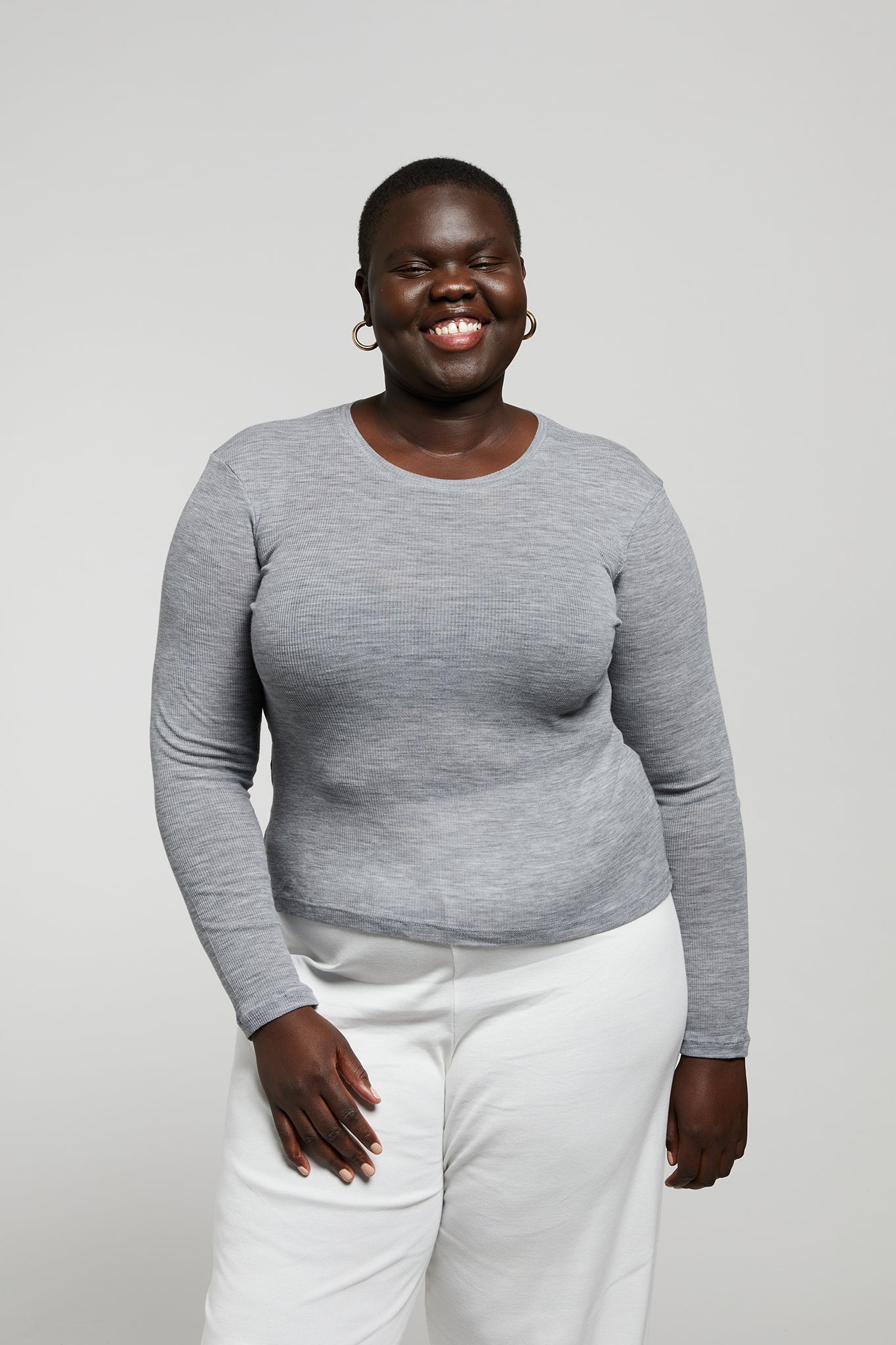 A.BCH A.34 Grey Marle Long Sleeve Thermal T-Shirt in Australian Merino