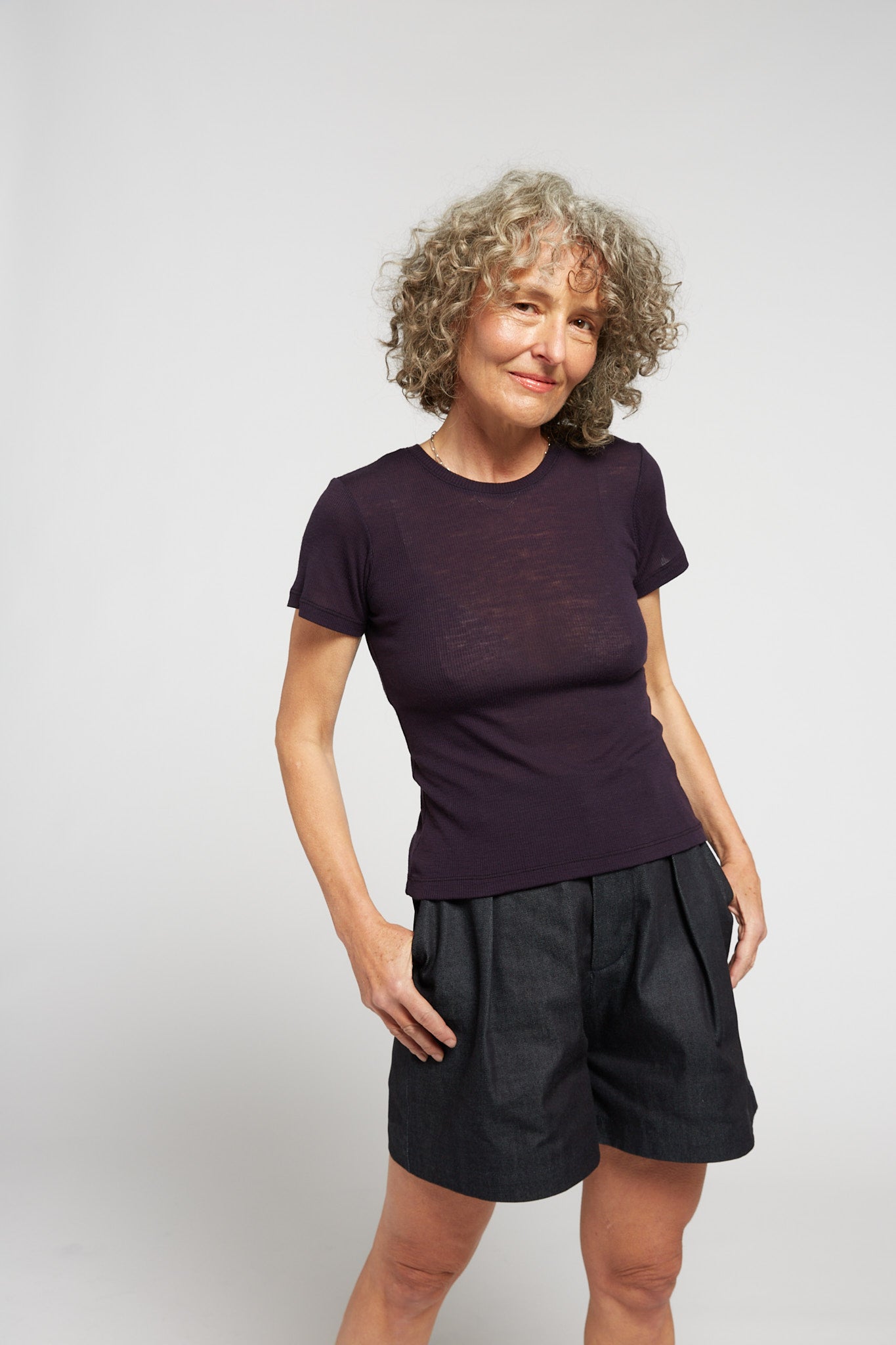 A.BCH A.34 Aubergine Short Sleeve Thermal T-Shirt in Australian Merino