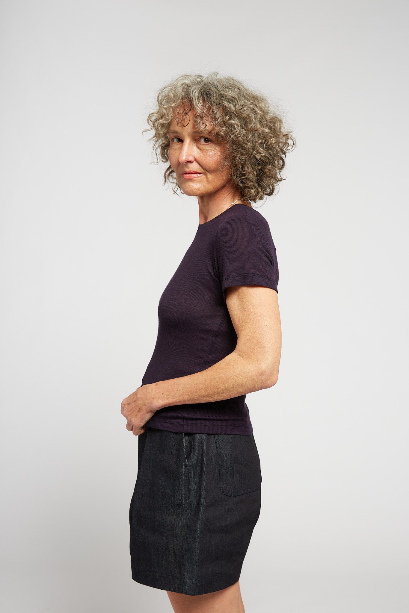 A.BCH A.34 Aubergine Short Sleeve Thermal T-Shirt in Australian Merino