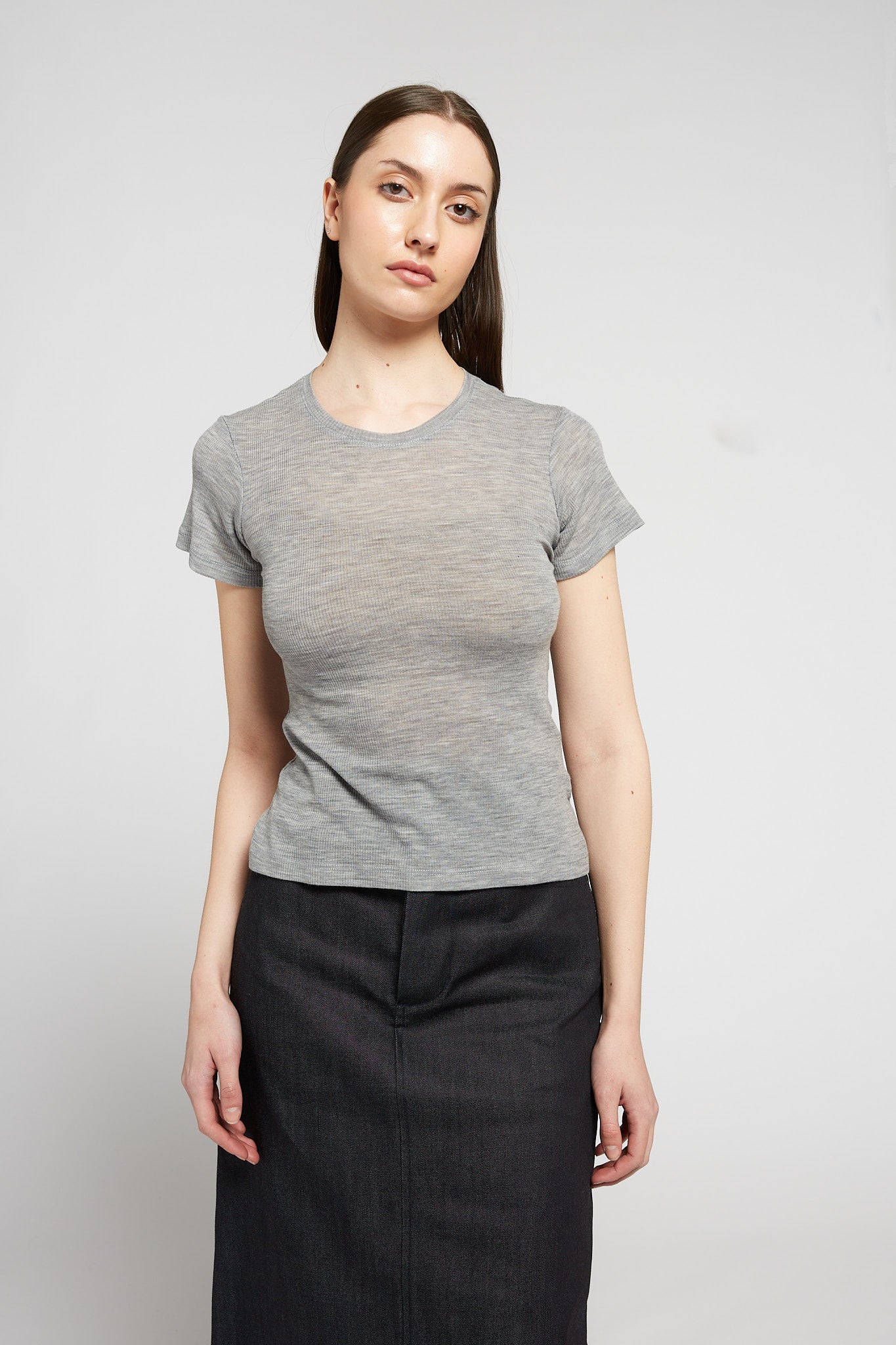 A.BCH A.34 Grey Marle Short Sleeve Thermal T-Shirt in Australian Merino