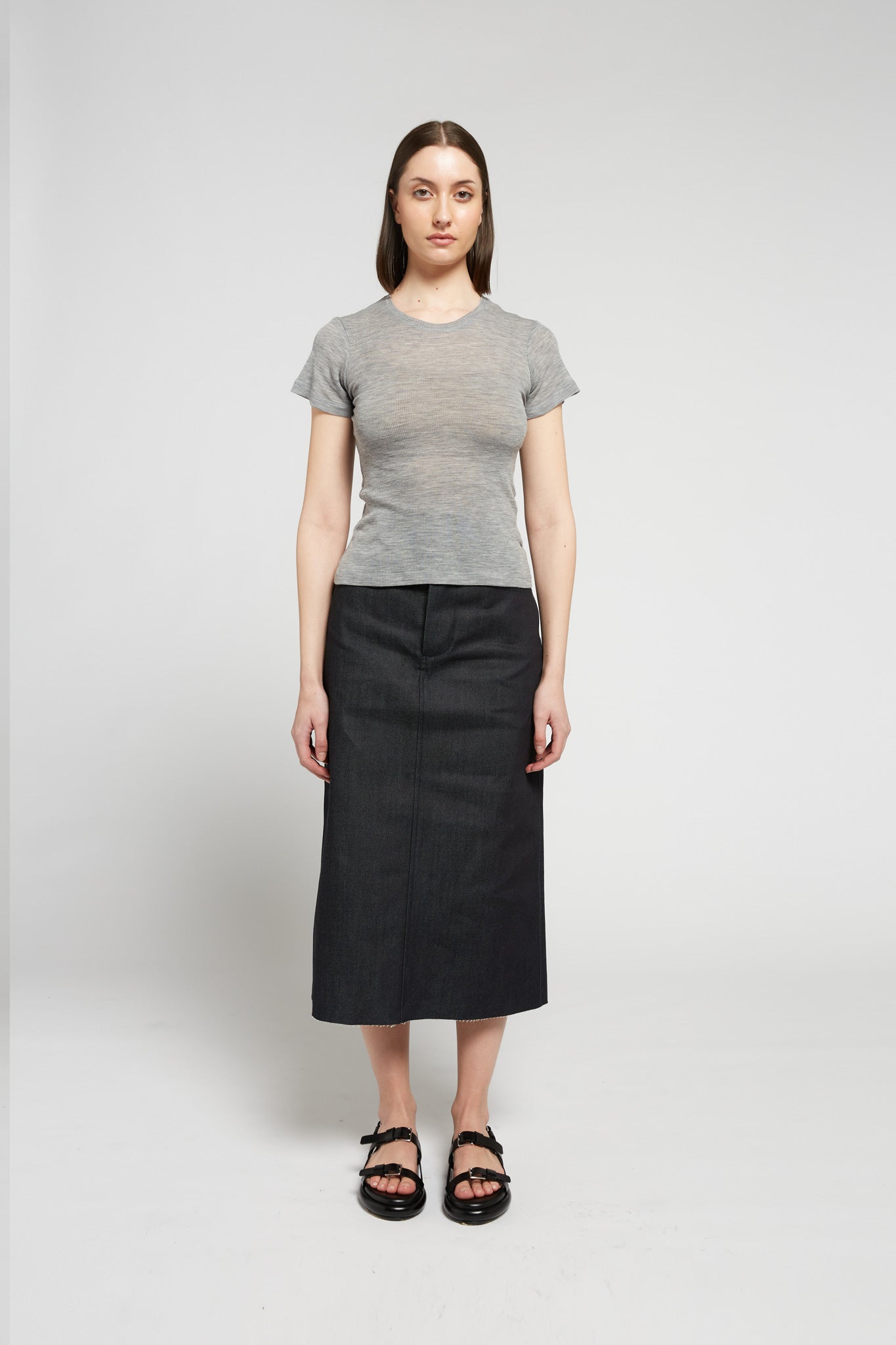 A.BCH A.34 Grey Marle Short Sleeve Thermal T-Shirt in Australian Merino