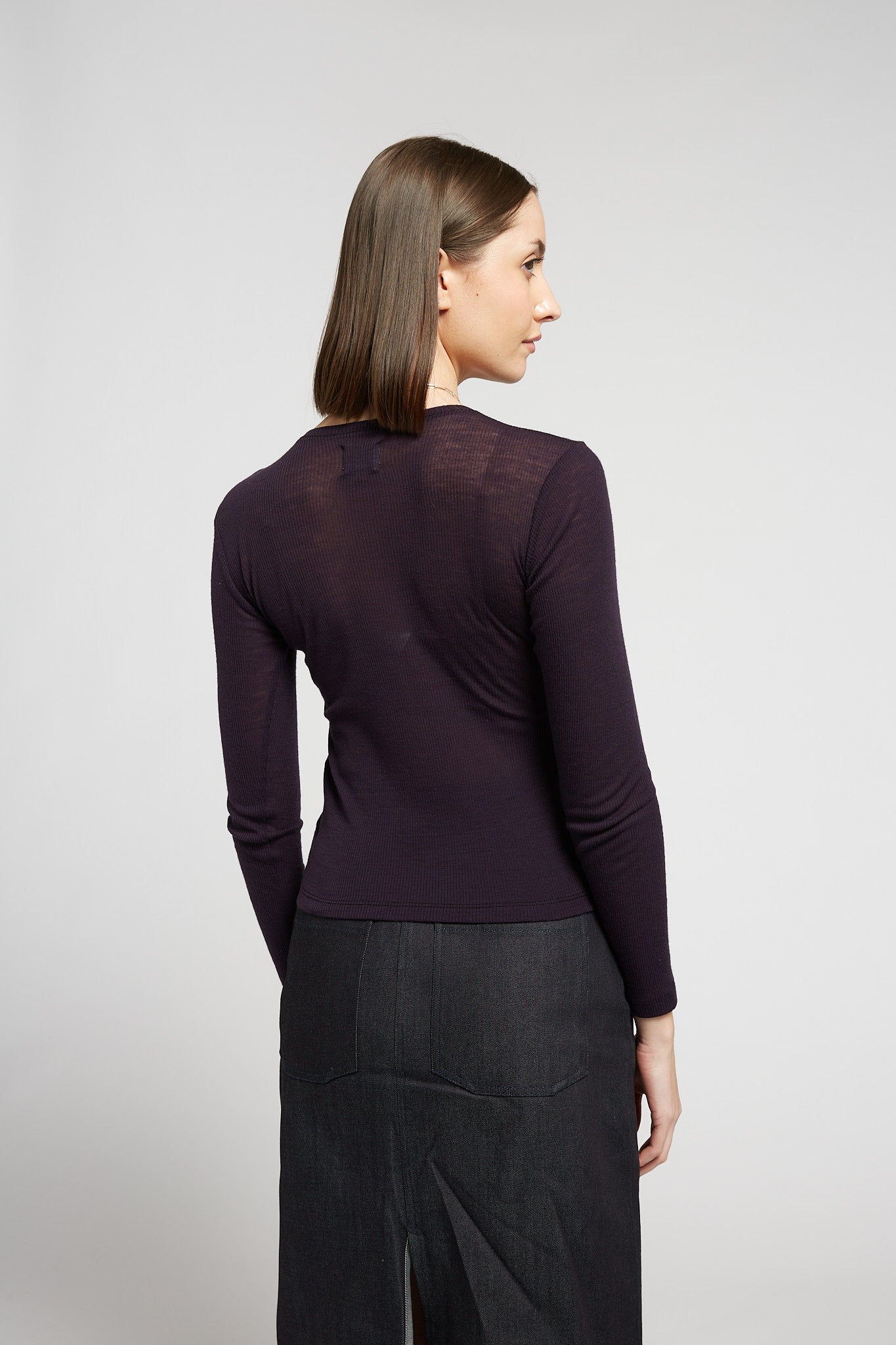 A.BCH A.34 Aubergine Long Sleeve Thermal T-Shirt in Australian Merino